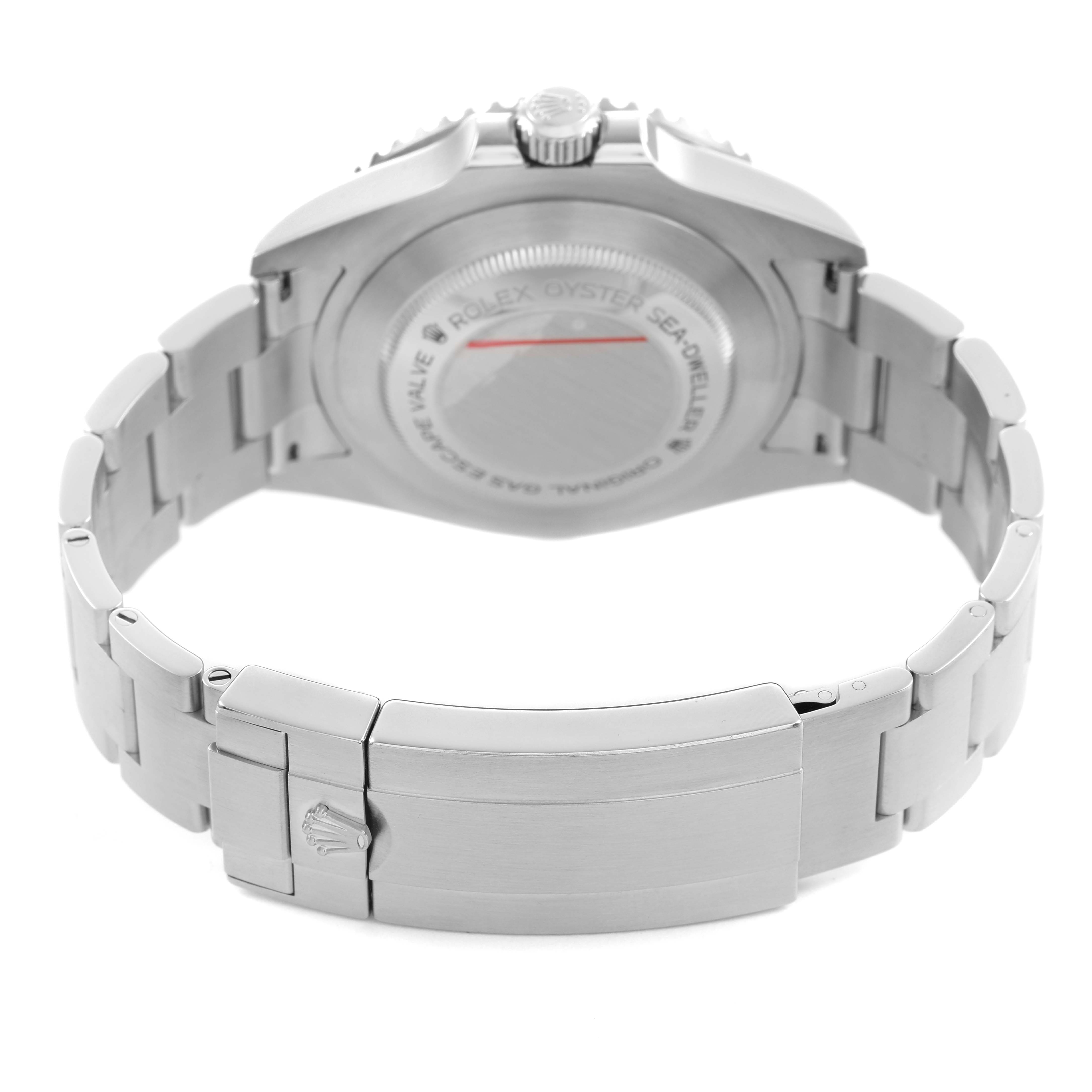 The image shows the back and clasp of a Rolex Sea-Dweller 126600 Men's Stainless Steel Black Dial watch at a rear angle.