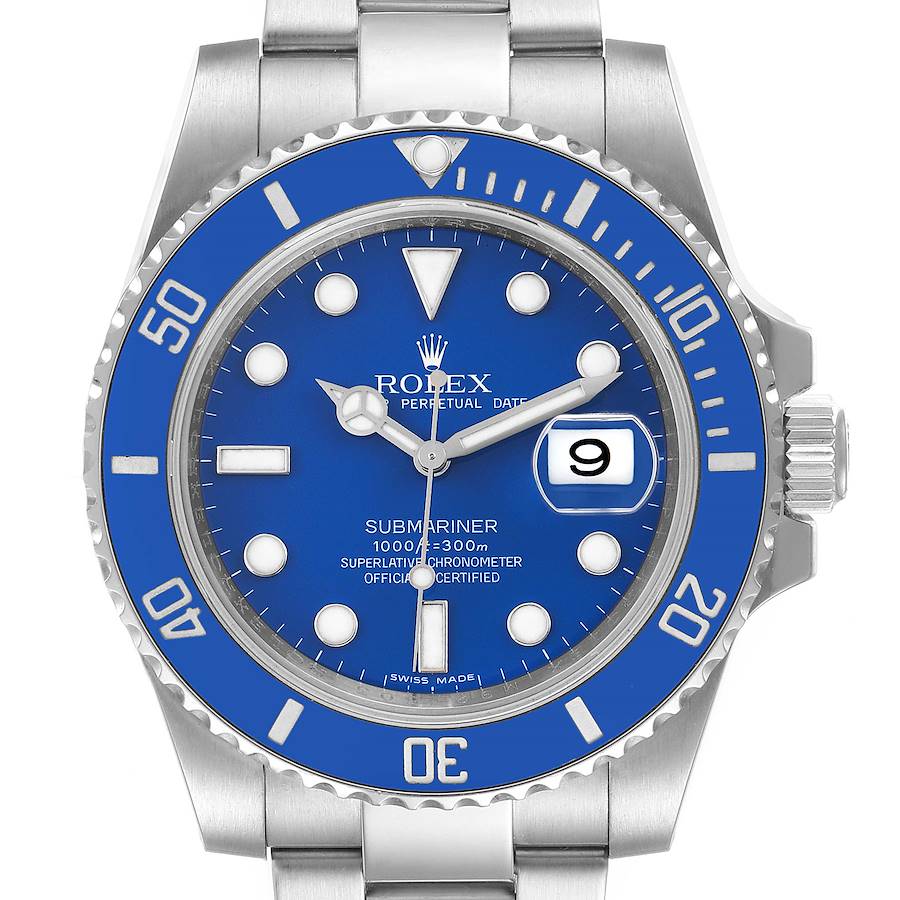 Rolex Submariner Smurf White Gold Blue Dial Bezel Watch 116619 Box Card SwissWatchExpo