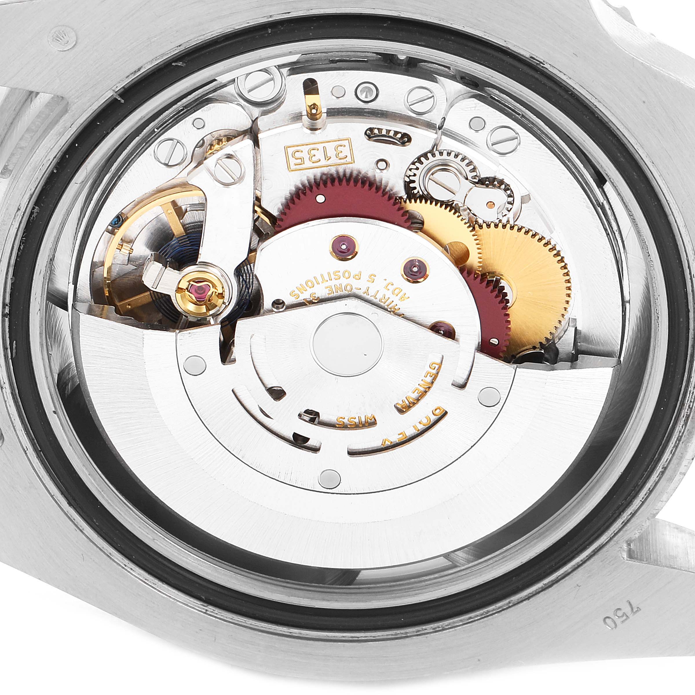 The image shows the internal mechanism and movement of the Rolex Submariner 116619 Men's White Gold Blue Dial 116619 Men's White Gold Blue Dial watch from the back angle.