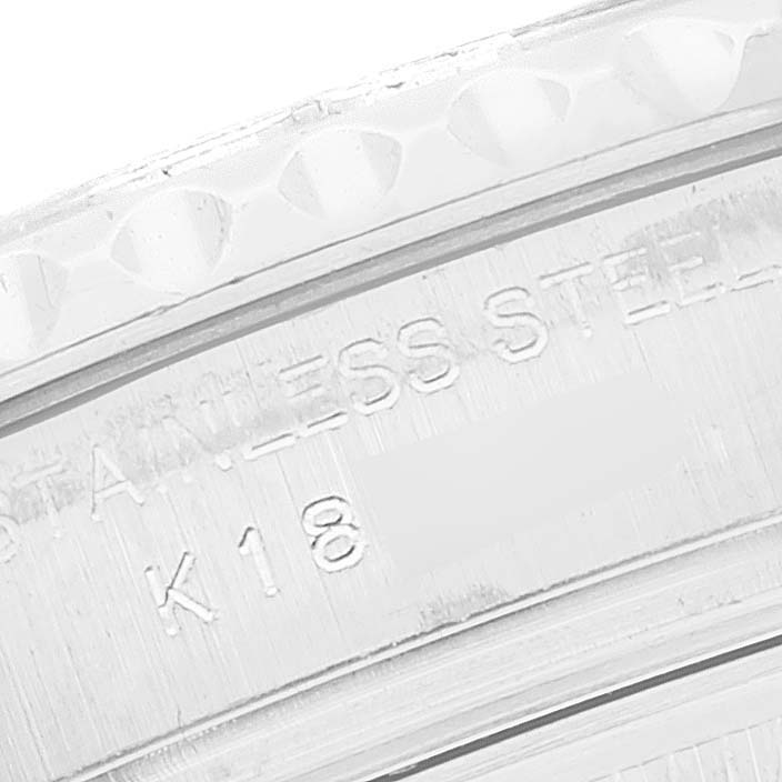 The image shows a close-up of the stainless steel inscription on the Rolex Yacht-Master 169622 Women's Stainless Steel Silver Dial 169622 Women's Stainless Steel Silver Dial watch case.