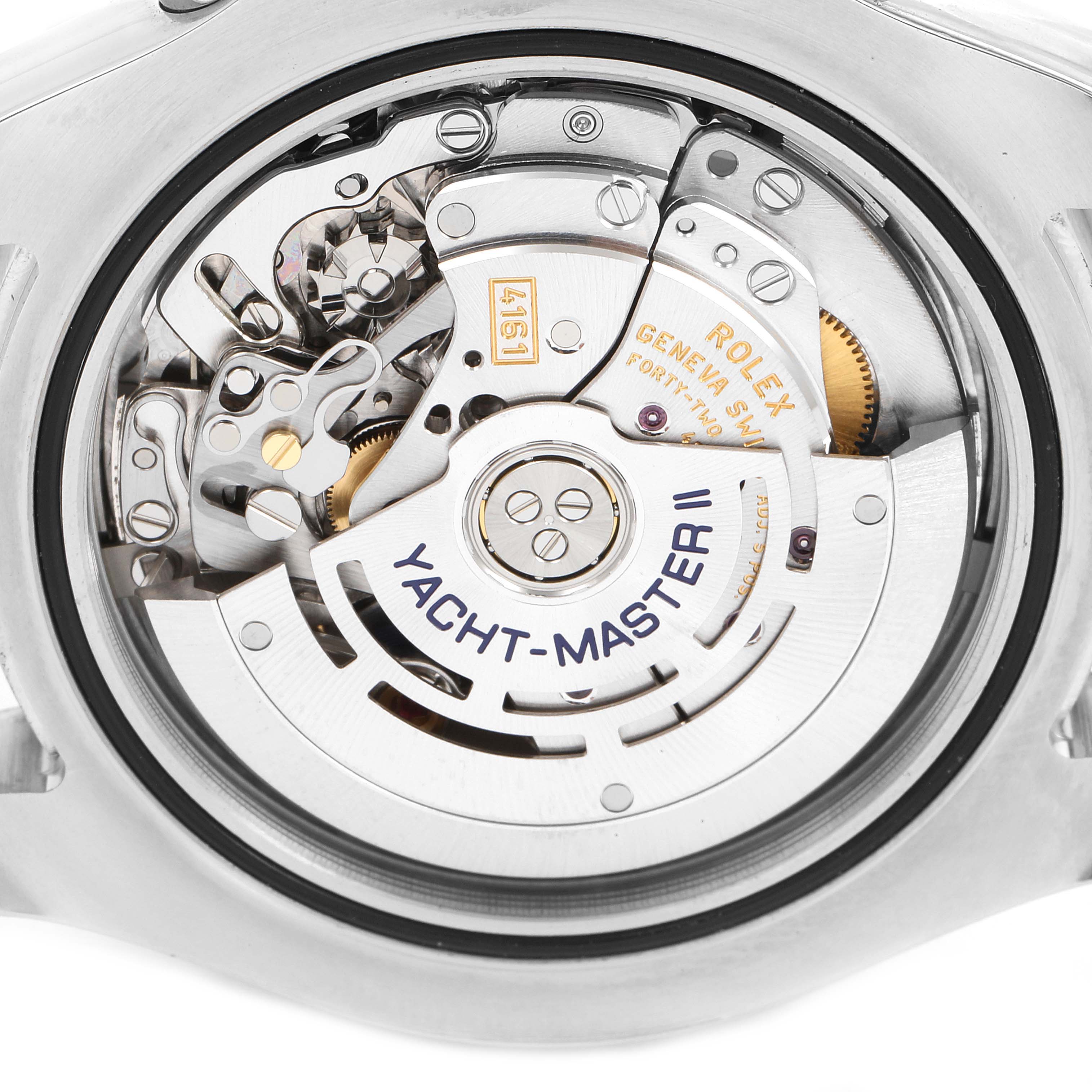 The image shows the inner mechanical movement of a Rolex Yacht-Master 116680 Men
s Stainless Steel White Dial 116680 Men
s Stainless Steel White Dial watch.