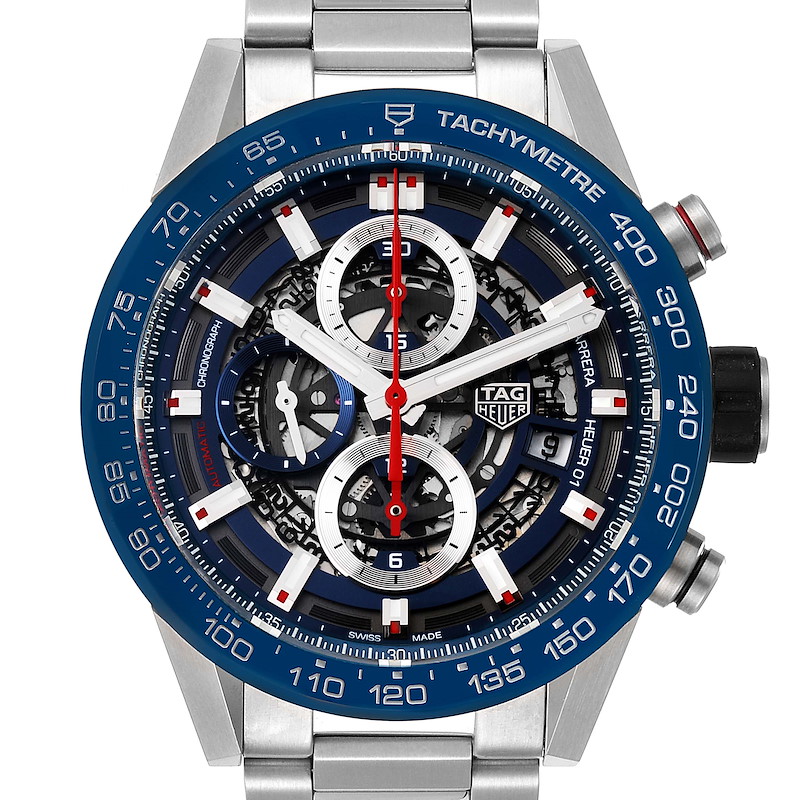 Tag Heuer Carrera Blue Skeleton Dial Chronograph Watch CAR201T Box Card SwissWatchExpo