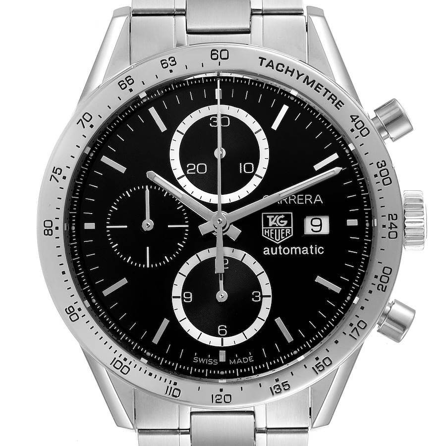 Tag Heuer Carrera Steel Black Dial Chronograph Mens Watch CV2016 SwissWatchExpo
