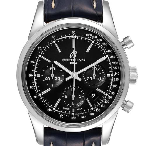 Photo of Breitling Transocean Black Dial Chronograph Steel Mens Watch AB0152 Box Papers