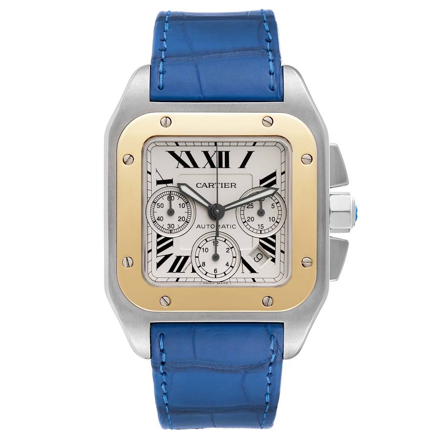 Cartier Santos 100 XL Steel Yellow Gold Chronograph Mens Watch