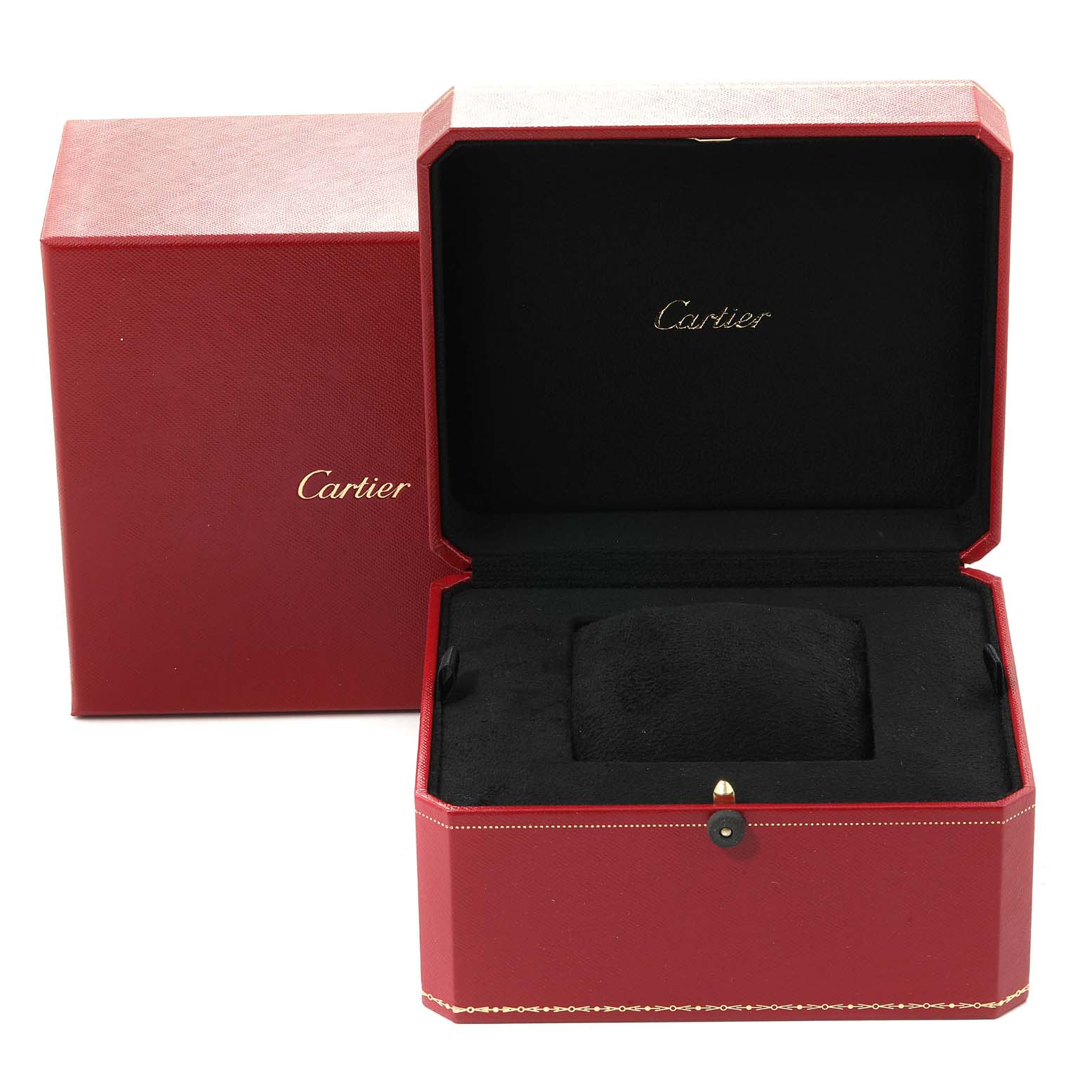 The image shows the open box and outer packaging for the Cartier Tank Americaine 2569 Men
s White Gold Silver Dial 2569 Men
s White Gold Silver Dial watch.