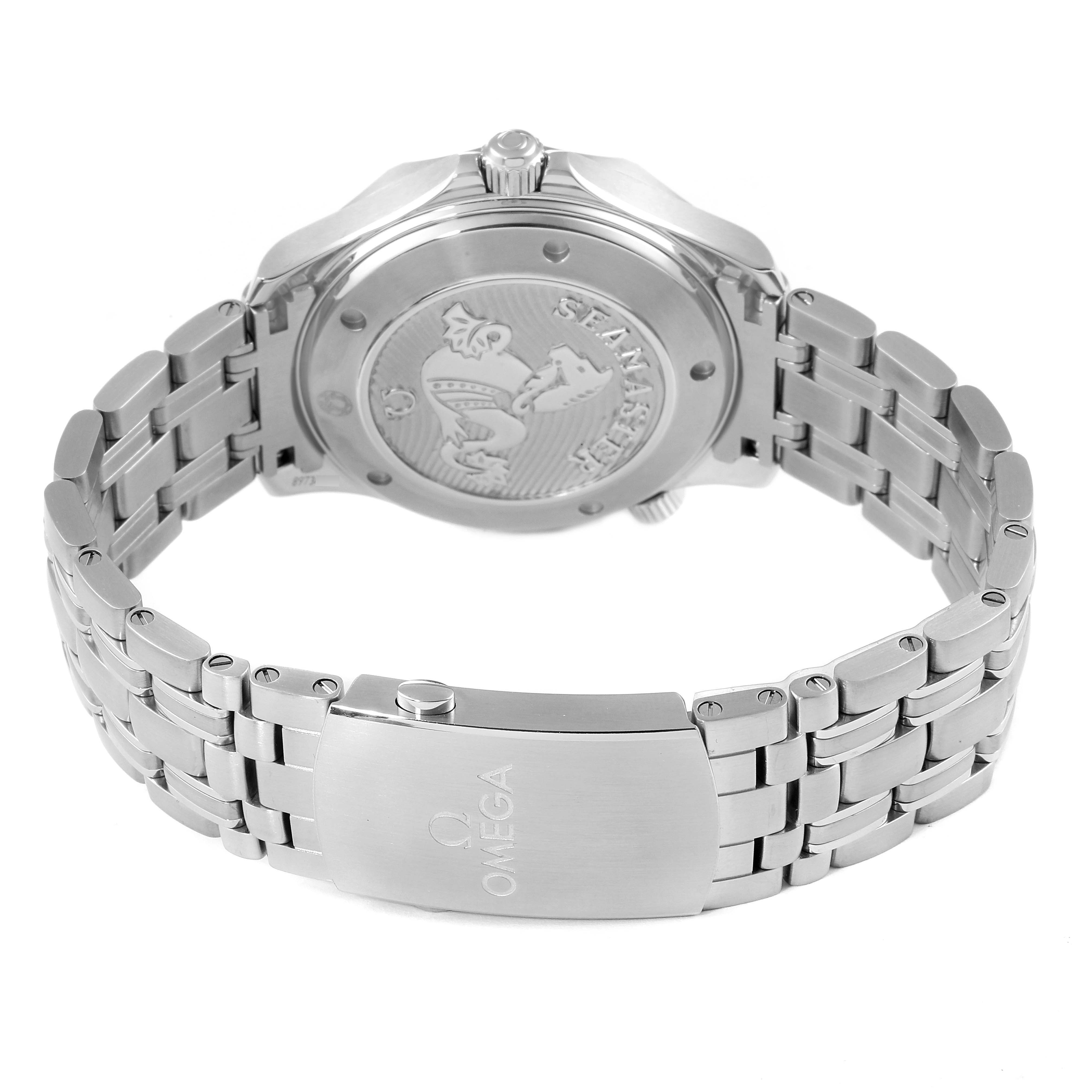 The image shows the back case, bracelet, and clasp of an Omega Seamaster 212.30.41.20.03.001 Men's Stainless Steel Blue Dial 212.30.41.20.03.001 Men's Stainless Steel Blue Dial watch.