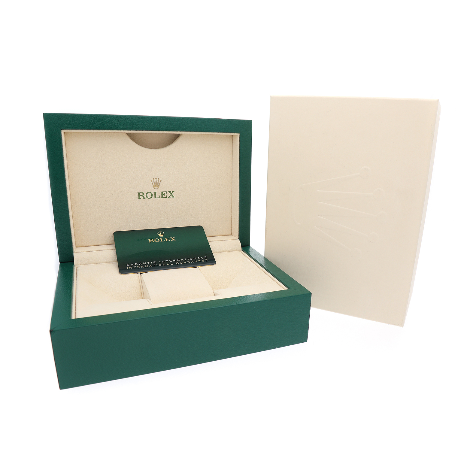 The image shows the open box and guarantee card for the Rolex 1908 52506 Men's Platinum Blue Dial model, with the box angled slightly open.