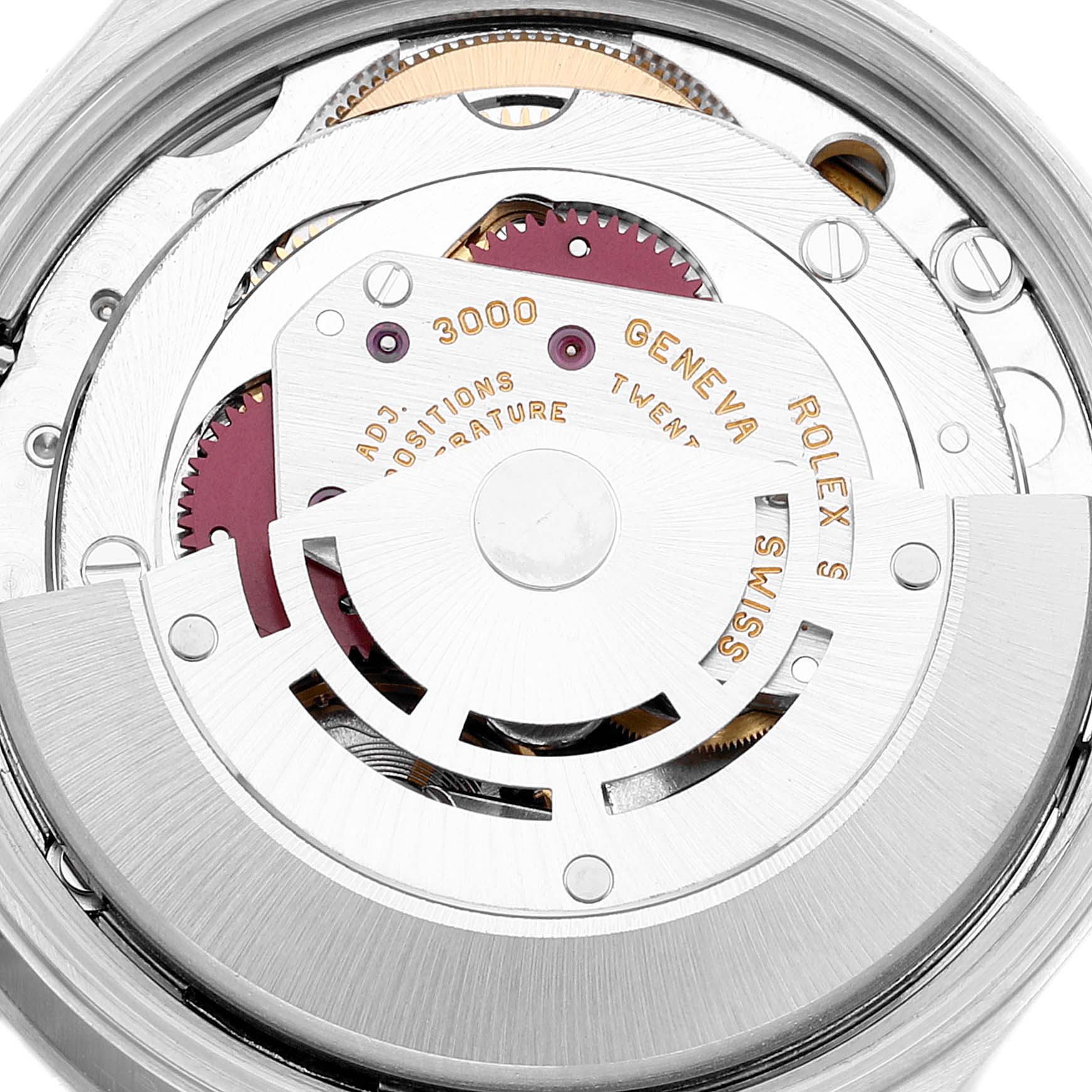 This image shows a close-up view of the internal movement mechanism of the Rolex Air-King 14000 Men's Stainless Steel Blue Dial 14000 Men's Stainless Steel Blue Dial watch.