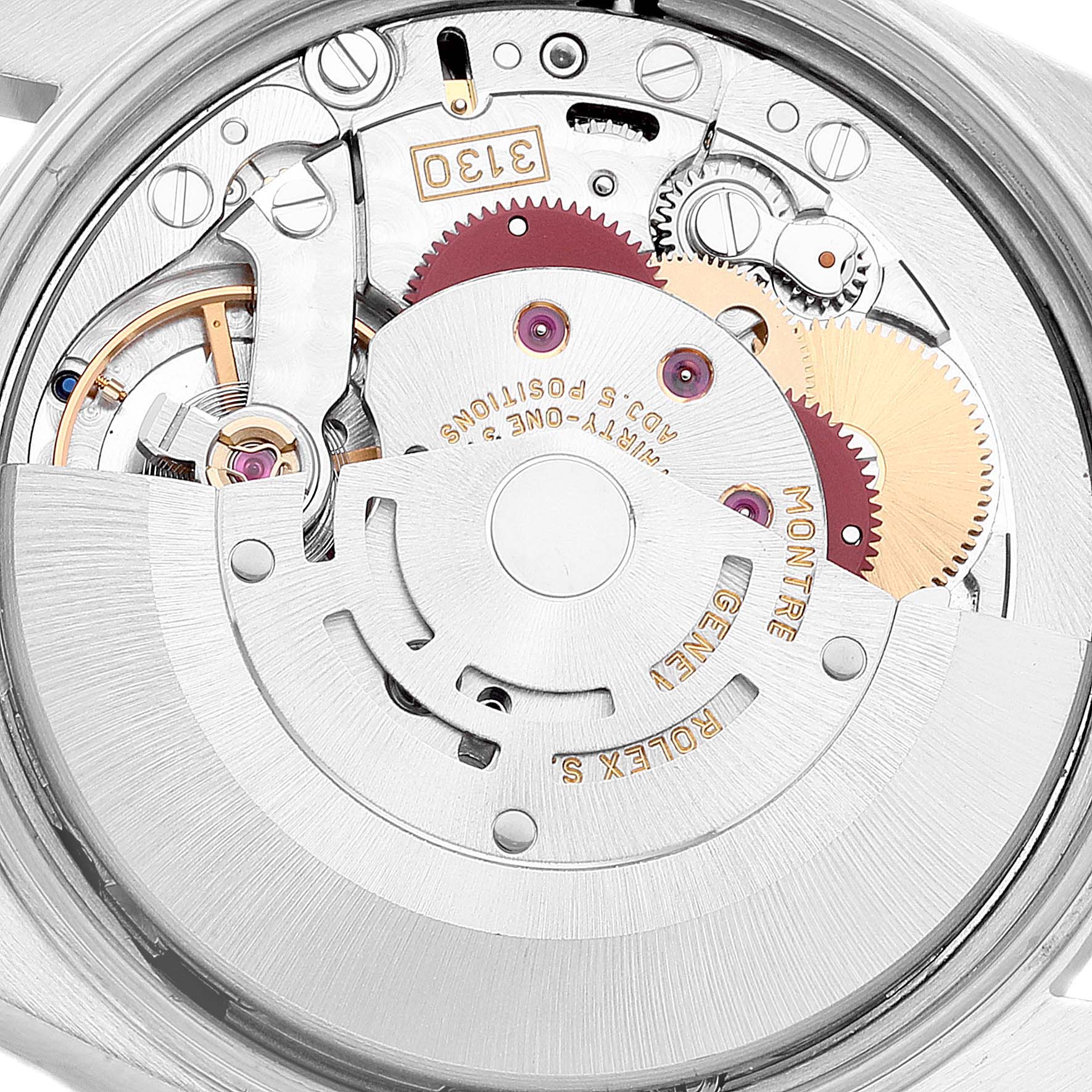 This image shows the internal movement and mechanism of a Rolex Air-King 14010 Men's Stainless Steel Silver Dial 14010 Men's Stainless Steel Silver Dial watch from a top-down angle.