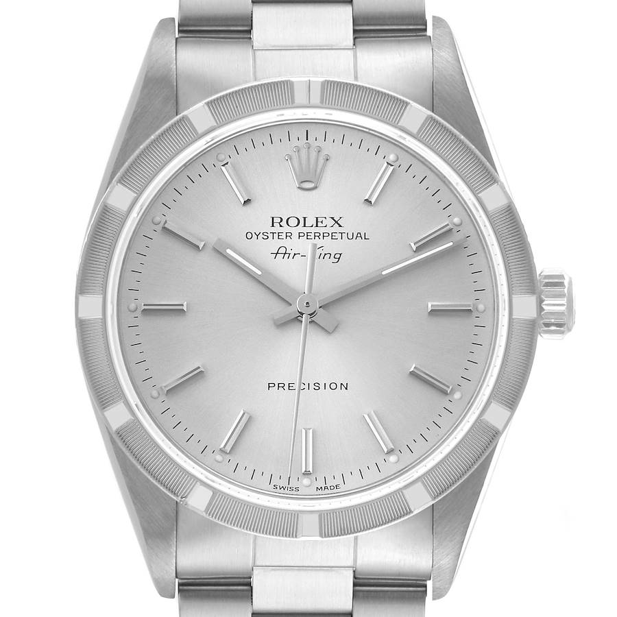 Rolex Air King Silver Dial Engine Turned Bezel Steel Mens Watch 14010 Box Papers SwissWatchExpo