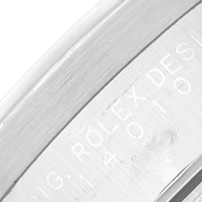Close-up of the engraved bezel edge on a Rolex Air-King 14010 Men's Stainless Steel Silver Dial 14010 Men's Stainless Steel Silver Dial watch.