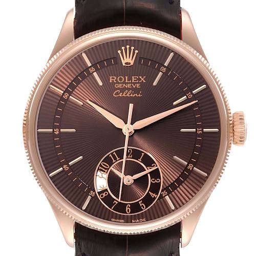 Photo of Rolex Cellini Dual Time Everose Rose Gold Automatic Mens Watch 50525 Box Card
