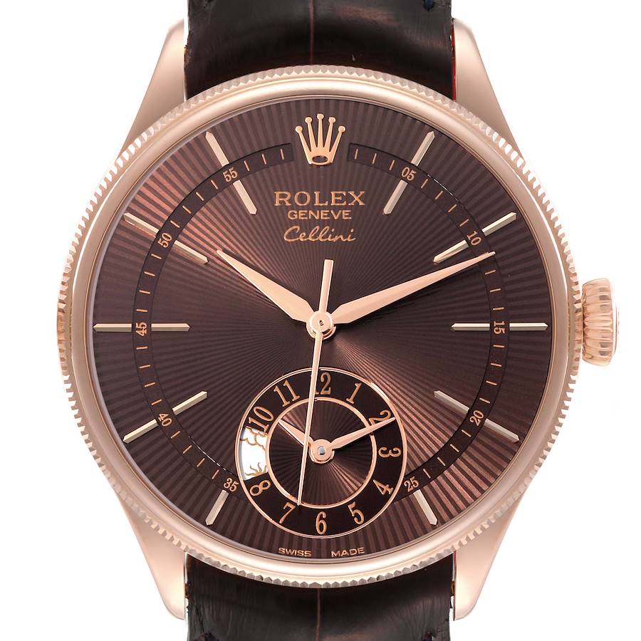Rolex Cellini Dual Time Everose Rose Gold Automatic Mens Watch 50525 Box Card SwissWatchExpo