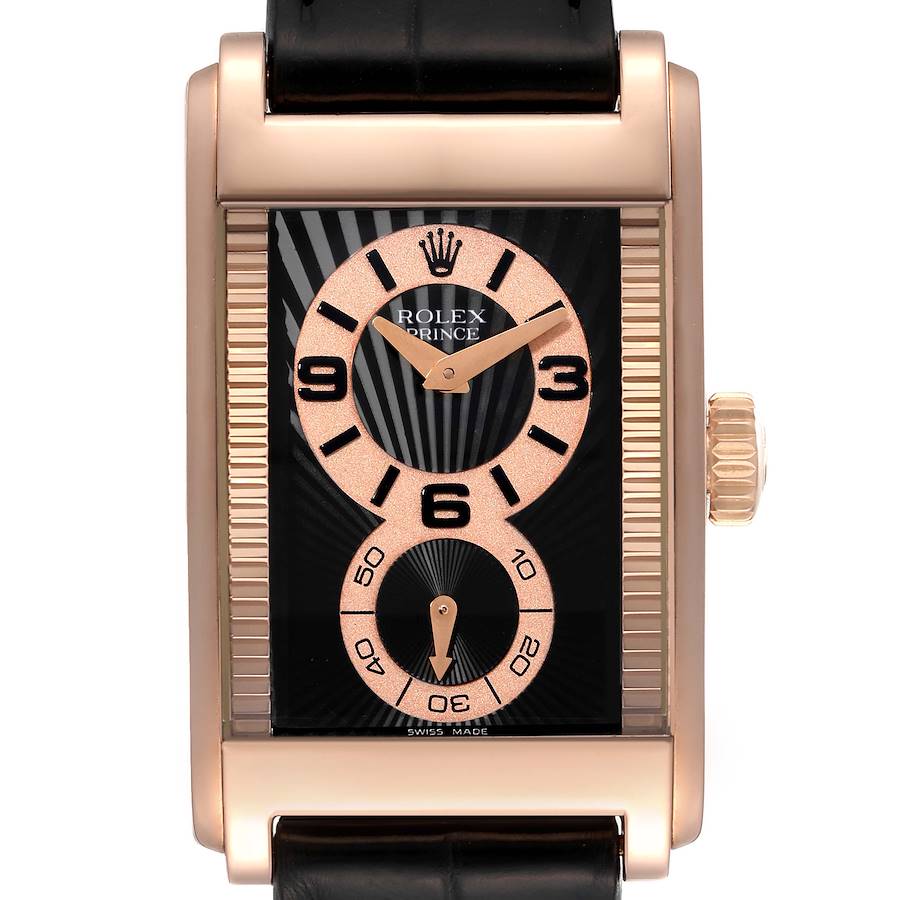 Rolex Cellini Prince 18K Rose Gold Black Dial Mens Watch 5442 SwissWatchExpo