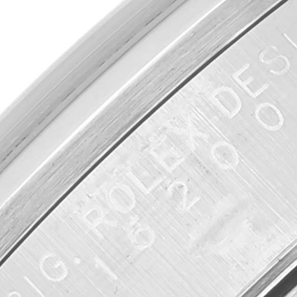 This is a close-up angle of the inner bezel showing the engraved text on a Rolex Date 15200 Men's Stainless Steel Black Dial 15200 Men's Stainless Steel Black Dial model watch.