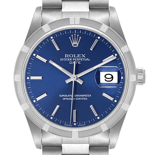 Photo of Rolex Date Blue Dial Oyster Bracelet Steel Mens Watch 15210 Box Papers