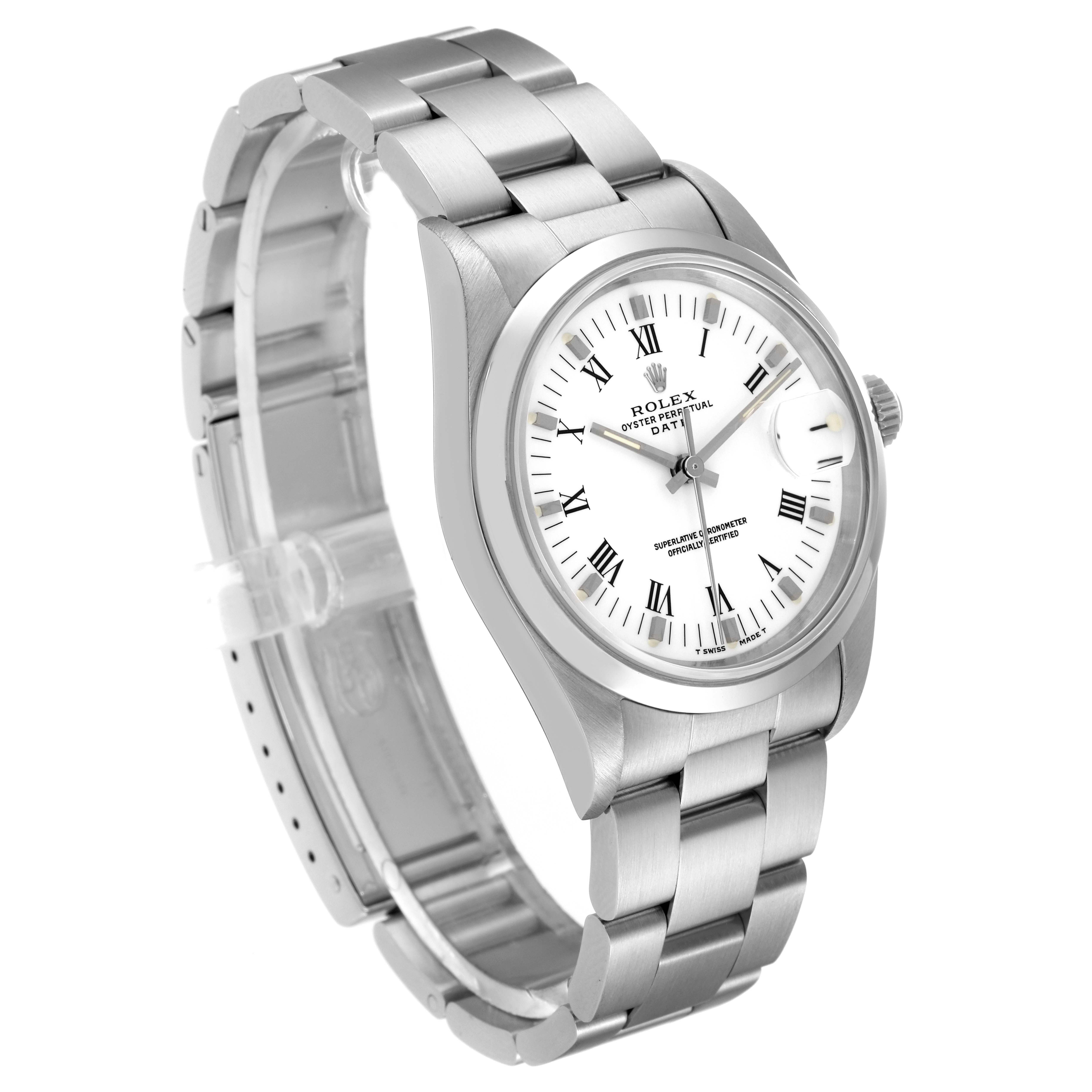 The image shows a Rolex Date 15200 Men's Stainless Steel White Dial 15200 Men's Stainless Steel White Dial model watch at a slight angle, showcasing the bracelet, case, dial, and partial crown.