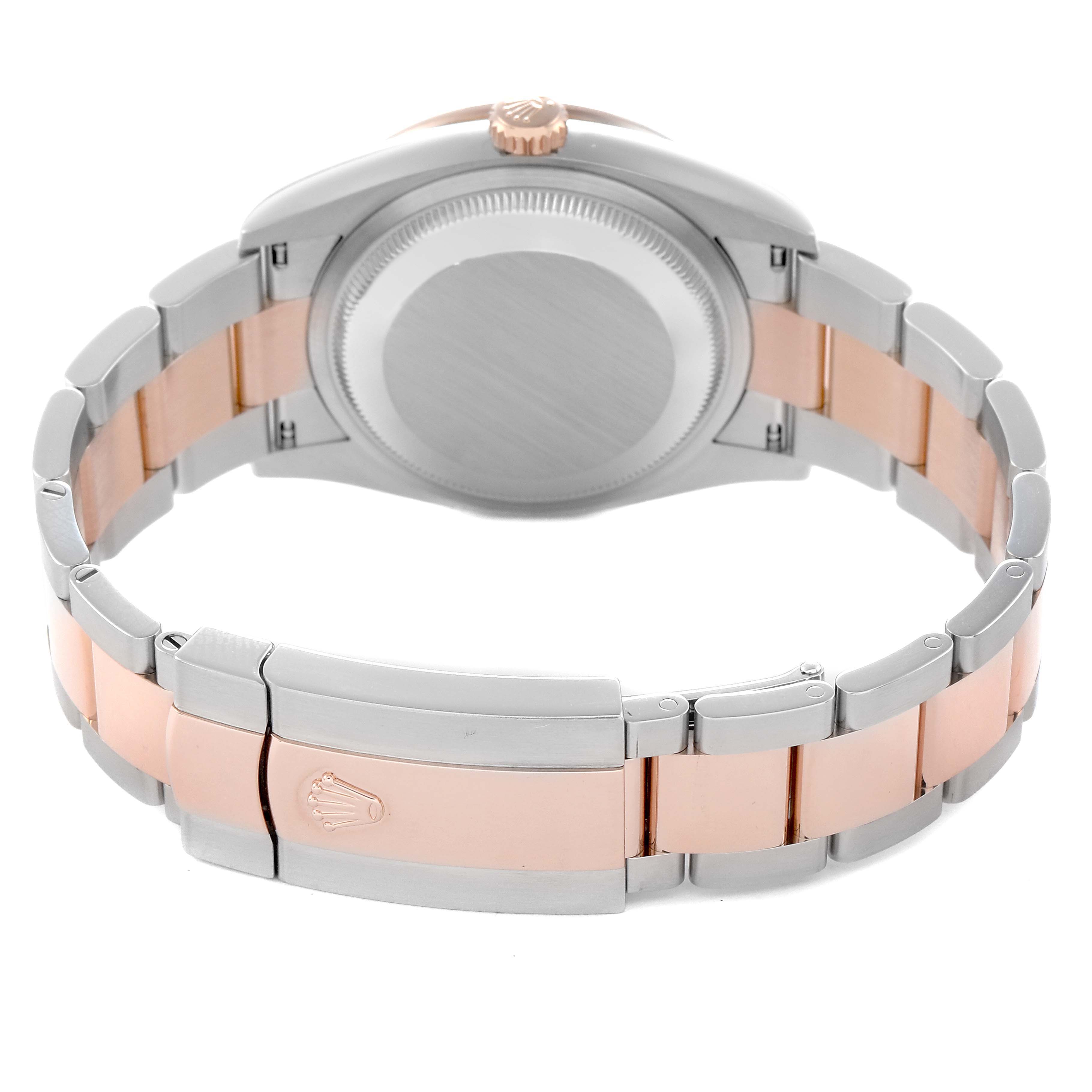 The image shows the back and bracelet of a Rolex Datejust 126281 Men's Steel and Gold (two tone) Grey Dial 126281 Men's Steel and Gold (two tone) Grey Dial, highlighting the two-tone metal and clasp with the Rolex logo.