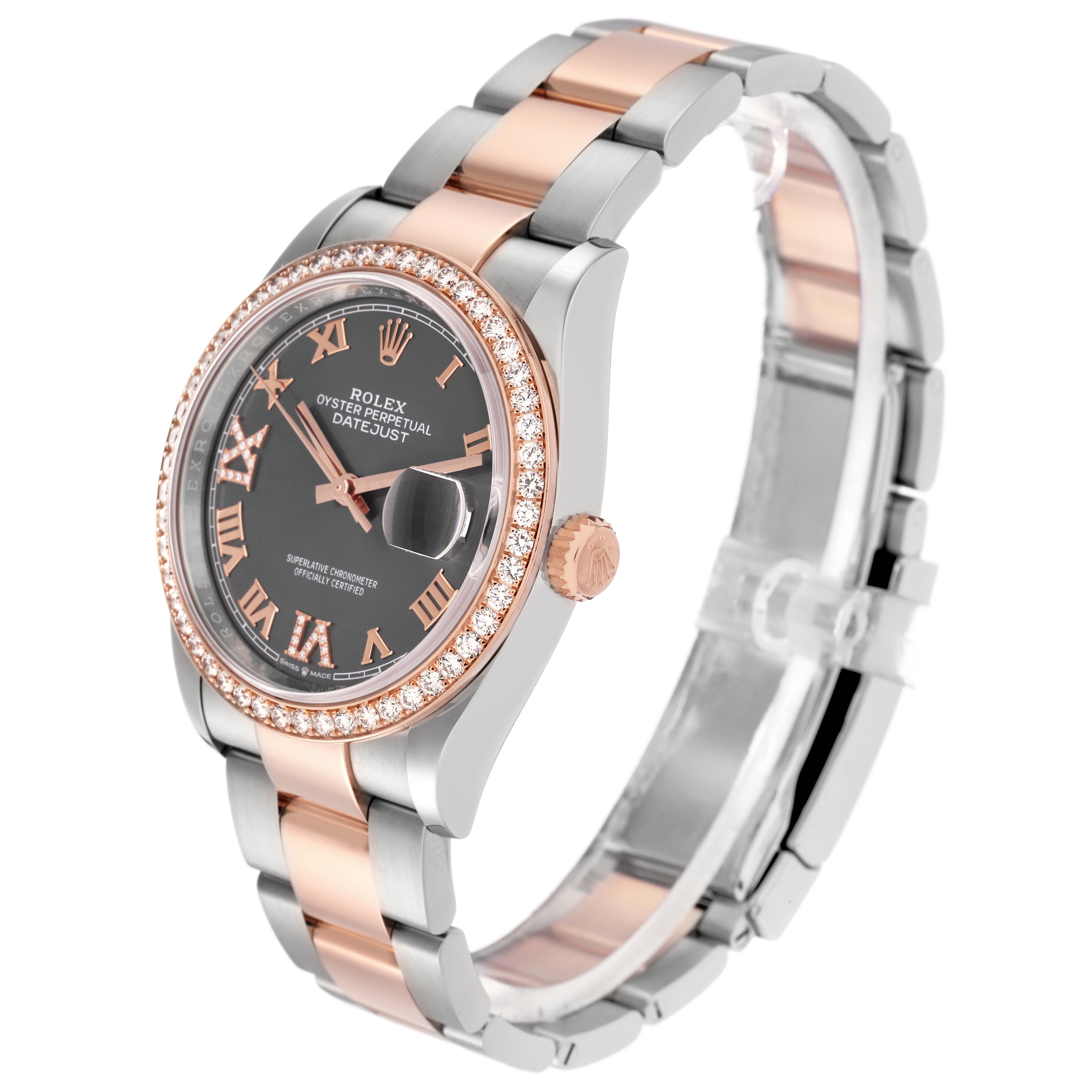 The image shows a Rolex Datejust 126281 Men's Steel and Gold (two tone) Grey Dial 126281 Men's Steel and Gold (two tone) Grey Dial watch at a slight angle, highlighting the dial, bezel, crown, and partially the bracelet.