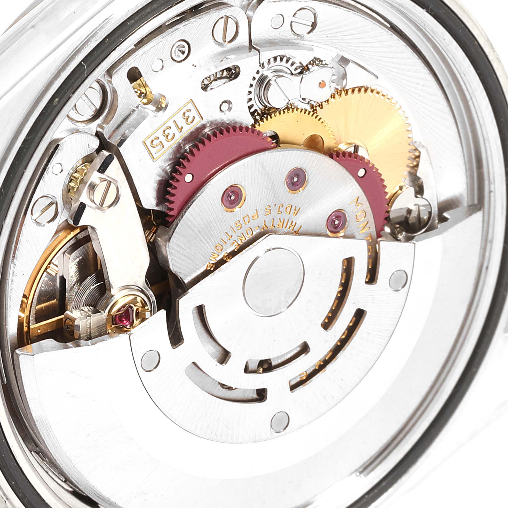 This image shows the intricate internal mechanism and movement of a Rolex Datejust 16234 Men's Stainless Steel White Dial 16234 Men's Stainless Steel White Dial watch.