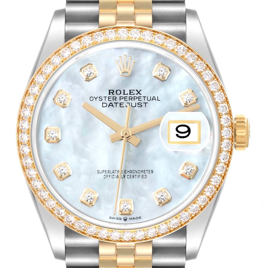 Rolex Datejust 36 Steel Yellow Gold MOP Diamond Dial Mens Watch 126283 SwissWatchExpo