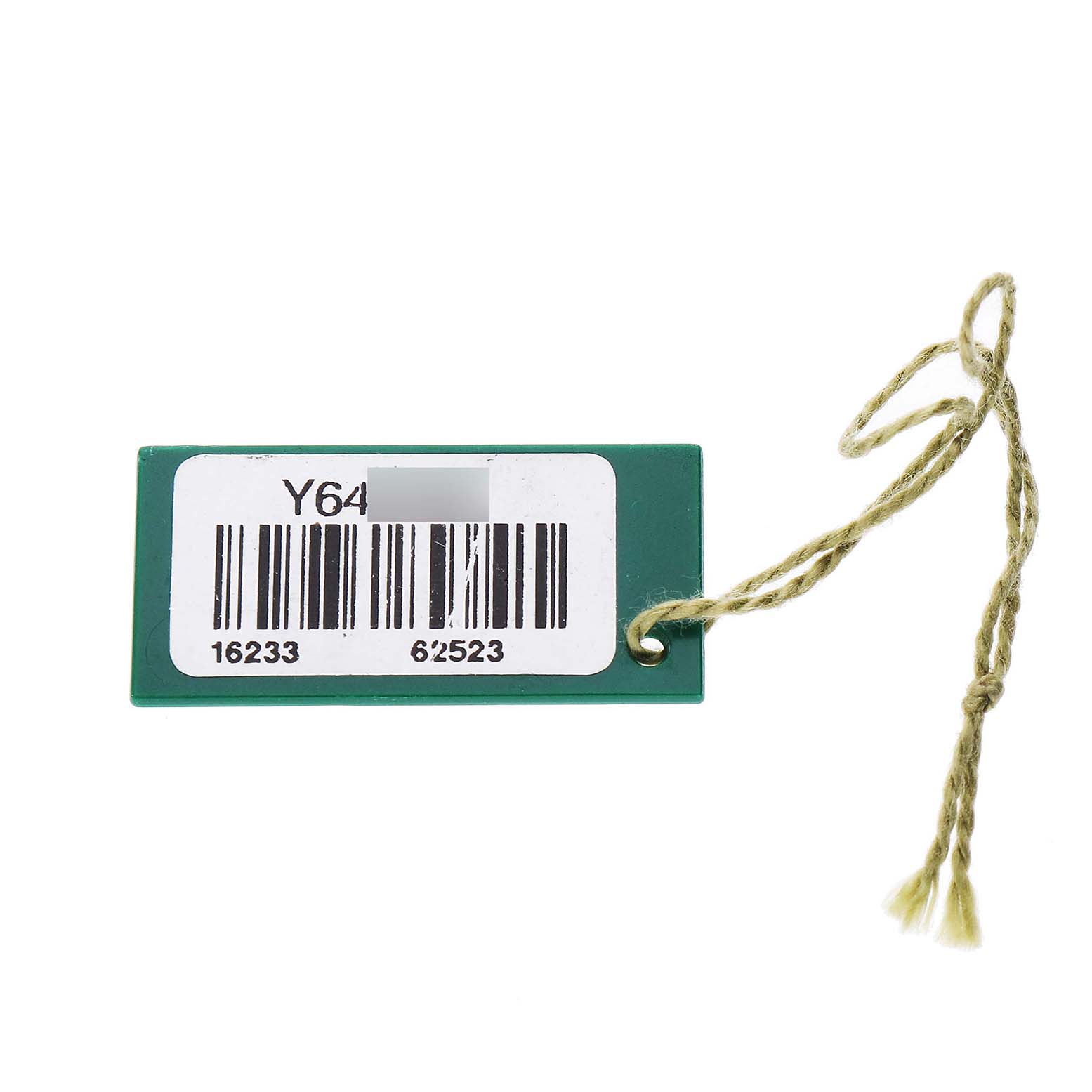 The image shows a green Rolex Datejust 16233 Men's Steel and Gold (two tone) White Dial tag with a barcode and string, no watch visible.