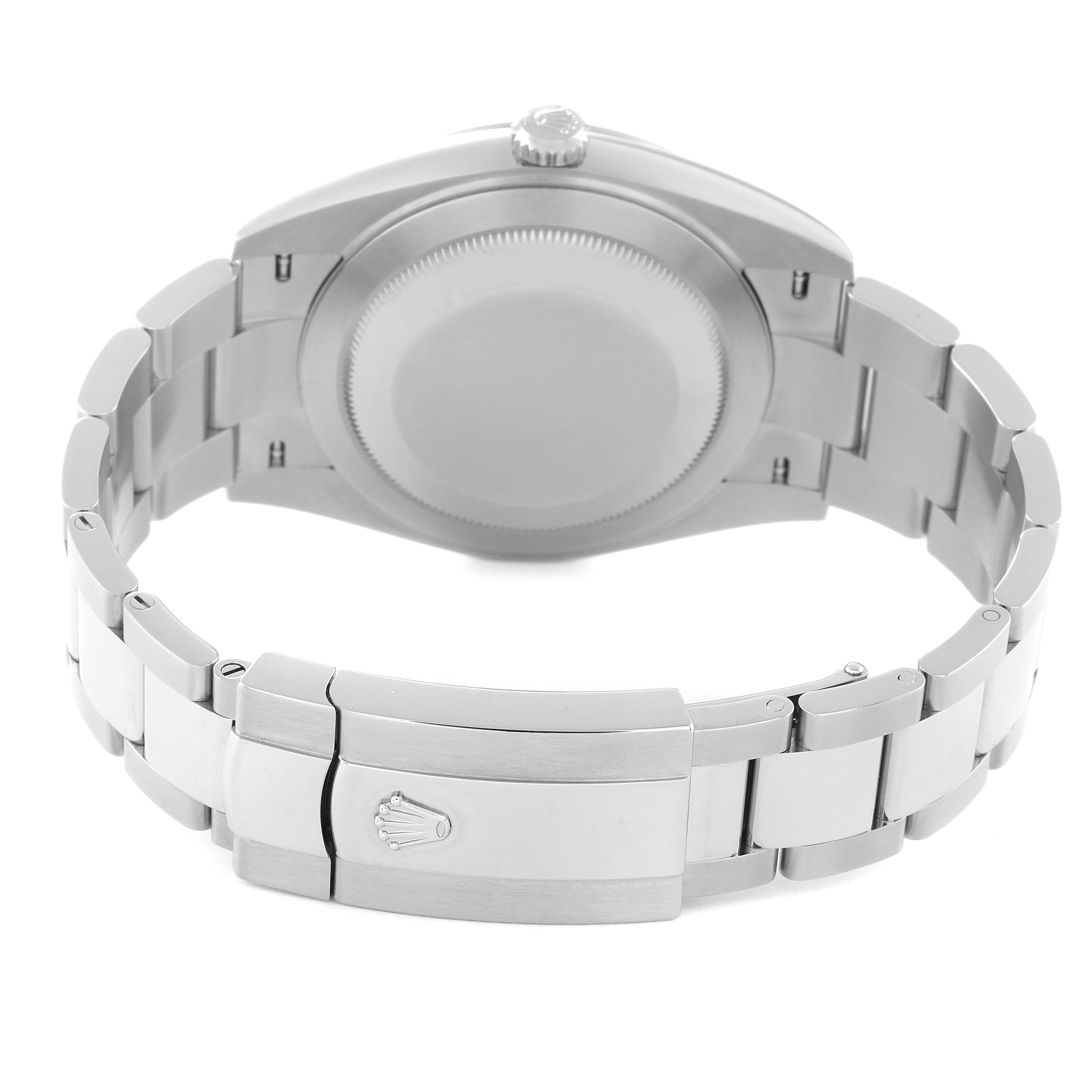 The image shows the case back and bracelet of a Rolex Datejust 41 126300 Men
s Stainless Steel Green Dial 126300 Men
s Stainless Steel Green Dial watch, viewed from the rear.