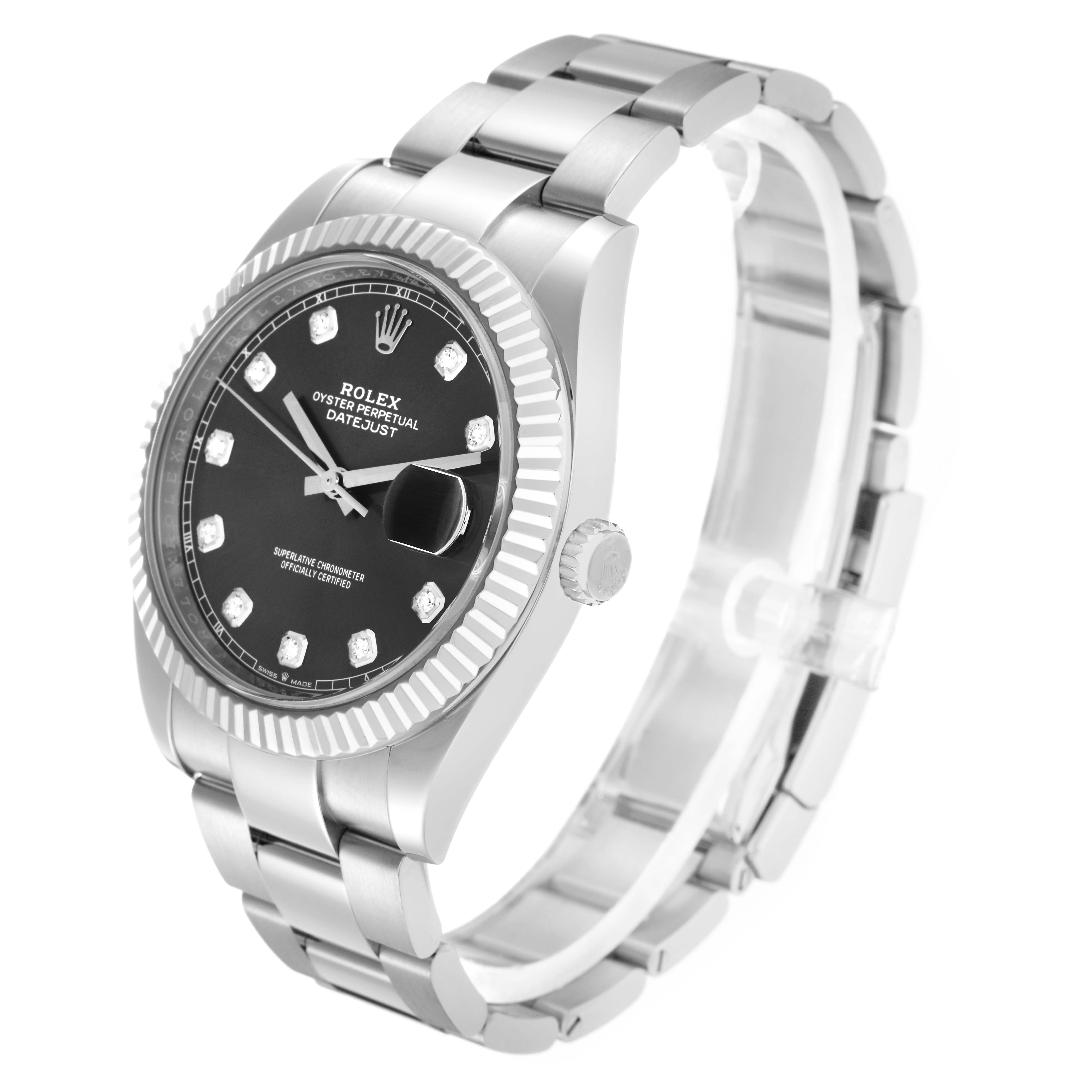 The Rolex Datejust 41 126334 Men
s Stainless Steel Grey Dial 126334 Men
s Stainless Steel Grey Dial is shown at a three-quarter angle, highlighting the bezel, dial, crown, and bracelet.
