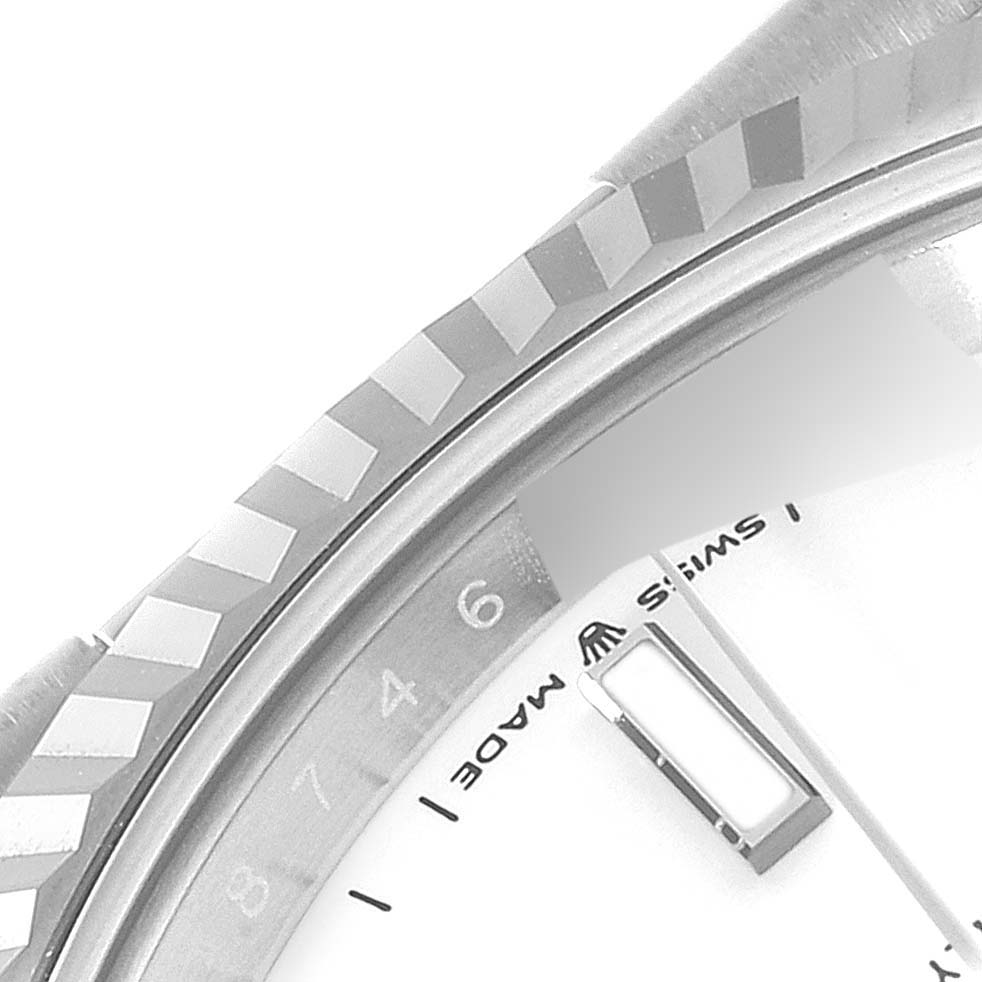 The image shows a partial close-up of the bezel and dial with markers of the Rolex Datejust 41 126334 Men's Stainless Steel White Dial 126334 Men's Stainless Steel White Dial watch.