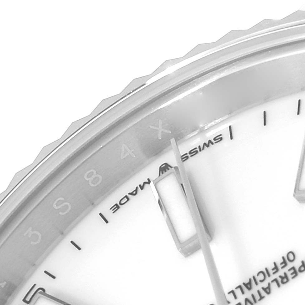 The image shows a partial close-up of the watch face and bezel of a Rolex Datejust 41 126334 Men's Stainless Steel White Dial 126334 Men's Stainless Steel White Dial model.