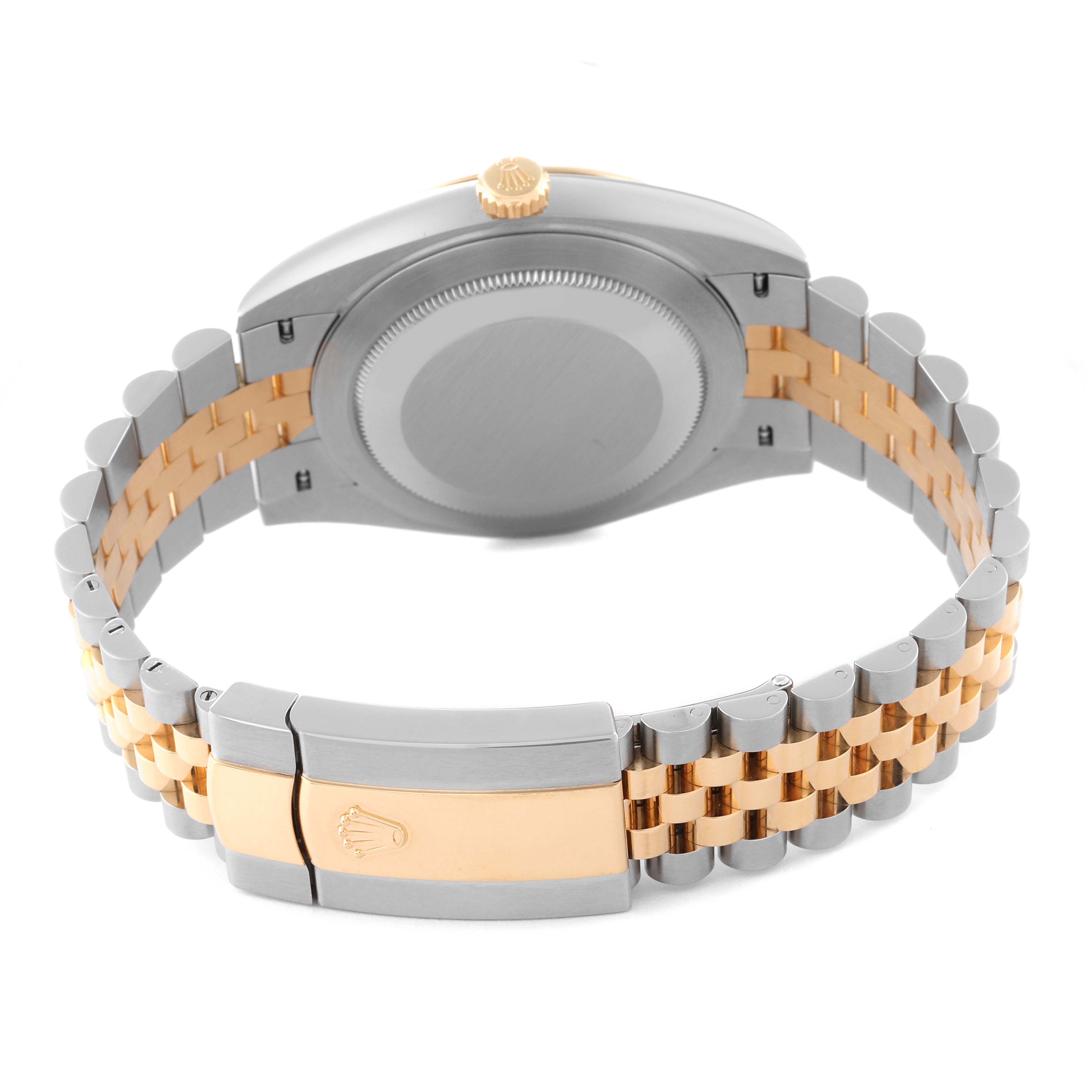 The image shows the back case and two-tone bracelet of a Rolex Datejust 41 126333 Men's Steel and Gold (two tone) Grey Dial 126333 Men's Steel and Gold (two tone) Grey Dial model.