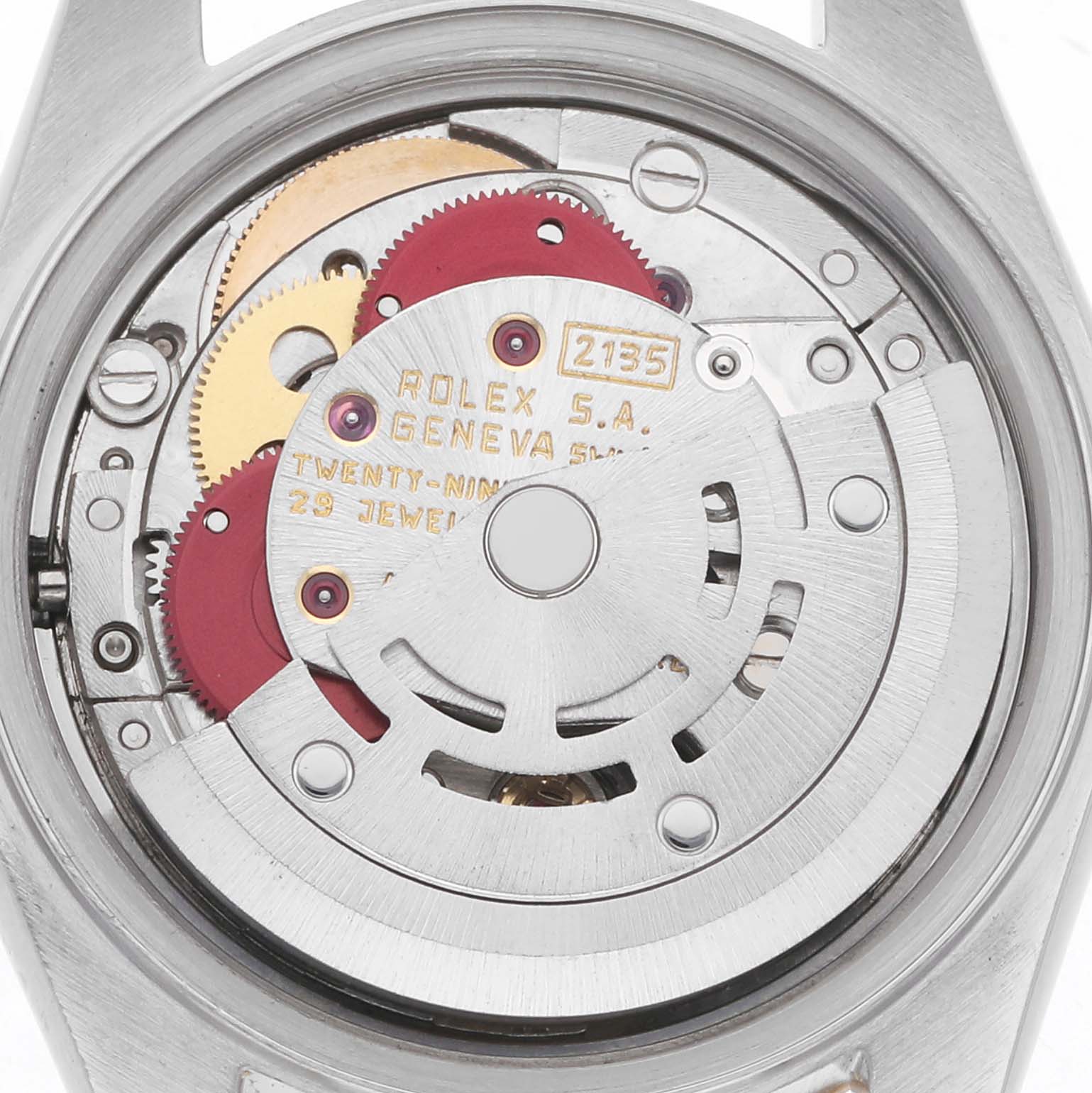 The image shows the back view of a Rolex Datejust 69173 Women
s Steel and Gold (two tone) Blue Dial 69173 Women
s Steel and Gold (two tone) Blue Dial, highlighting its movement mechanism.