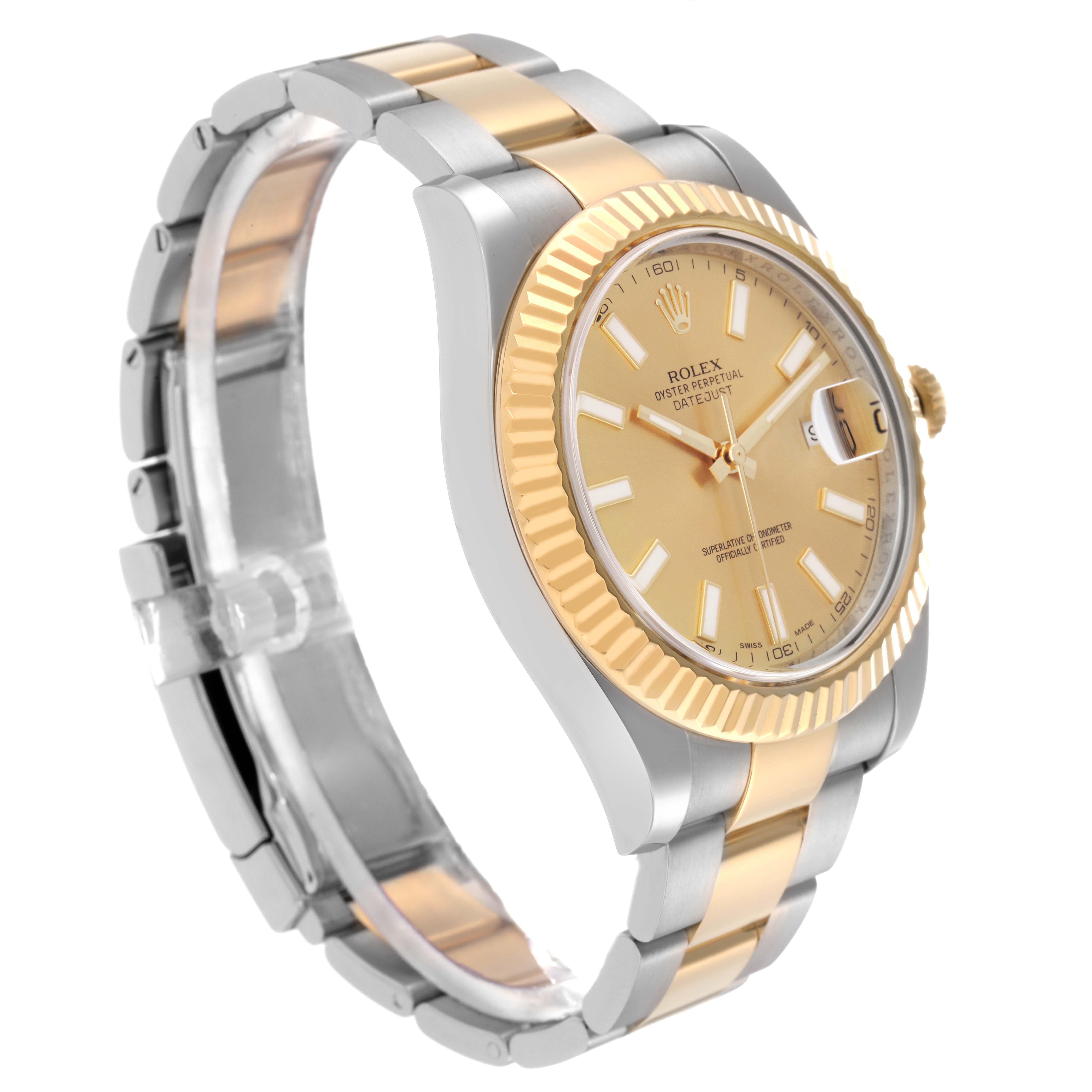 The Rolex Datejust 116333 Men
s Steel and Gold (two tone) Champagne Dial 116333 Men
s Steel and Gold (two tone) Champagne Dial is shown at a slight angle, highlighting the dial, bezel, case, and part of the bracelet.