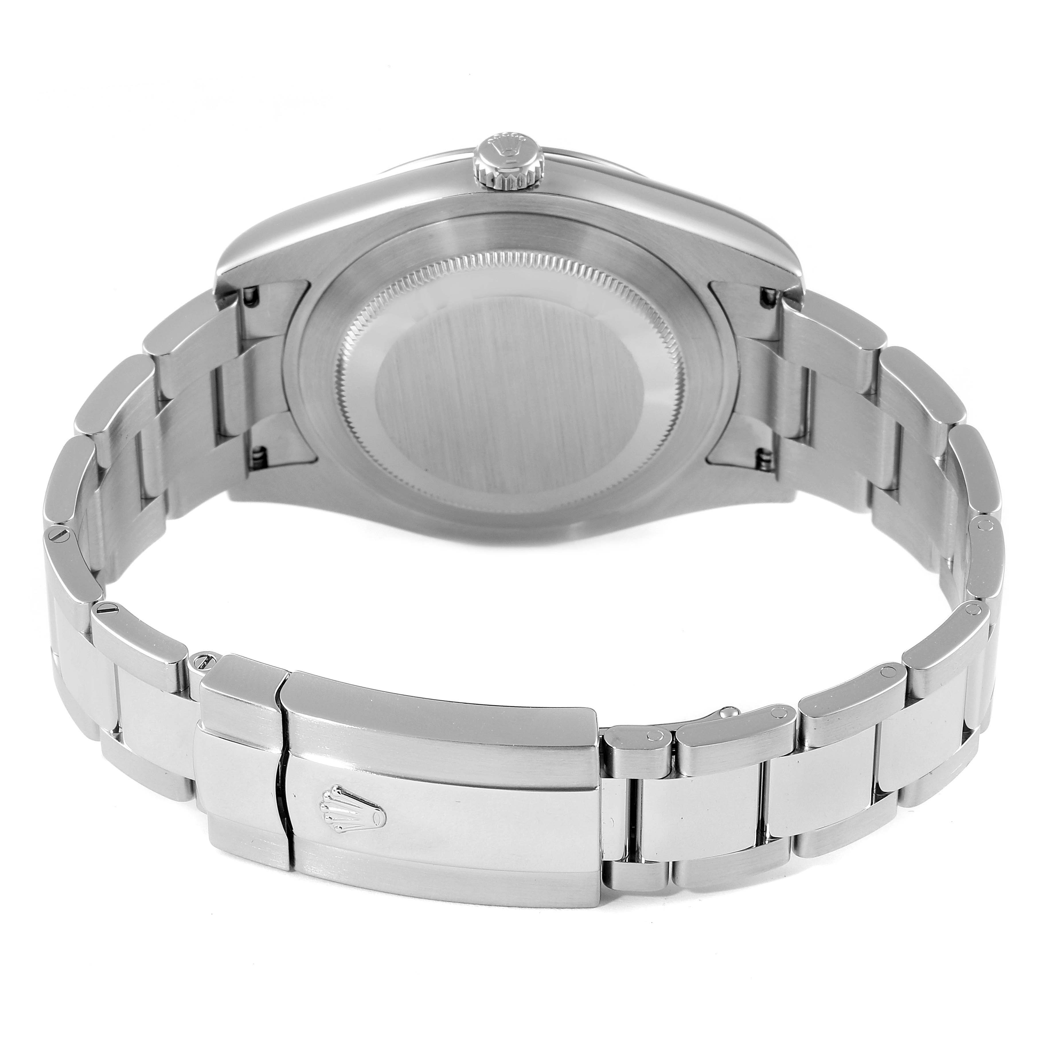 The image shows the back view of the Rolex Datejust 41 116334 Men's Stainless Steel White Dial 116334 Men's Stainless Steel White Dial, highlighting the case back and bracelet clasp.