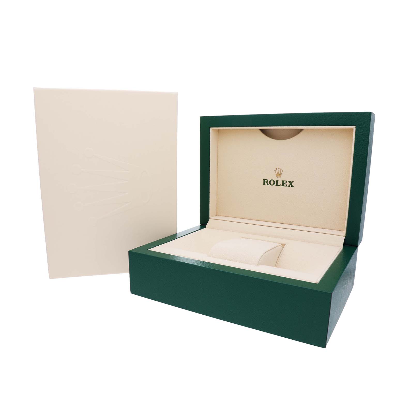 The image shows an open green box for a Rolex Datejust 178273 Women's Steel and Gold (two tone) Champagne Dial watch, with the Rolex logo inside.