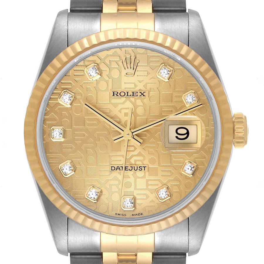 Rolex Datejust Stainless Steel Yellow Gold Diamond Mens Watch 16233 SwissWatchExpo