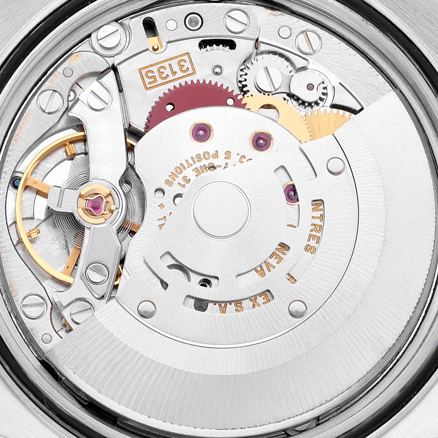This image shows a close-up view of the movement mechanism inside a Rolex Datejust 16233 Men's Steel and Gold (two tone) Champagne Dial 16233 Men's Steel and Gold (two tone) Champagne Dial watch.