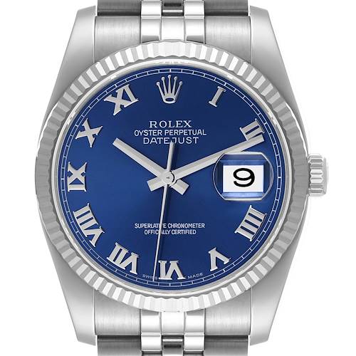 Photo of Rolex Datejust Steel 18K White Gold Blue Dial Mens Watch 116234