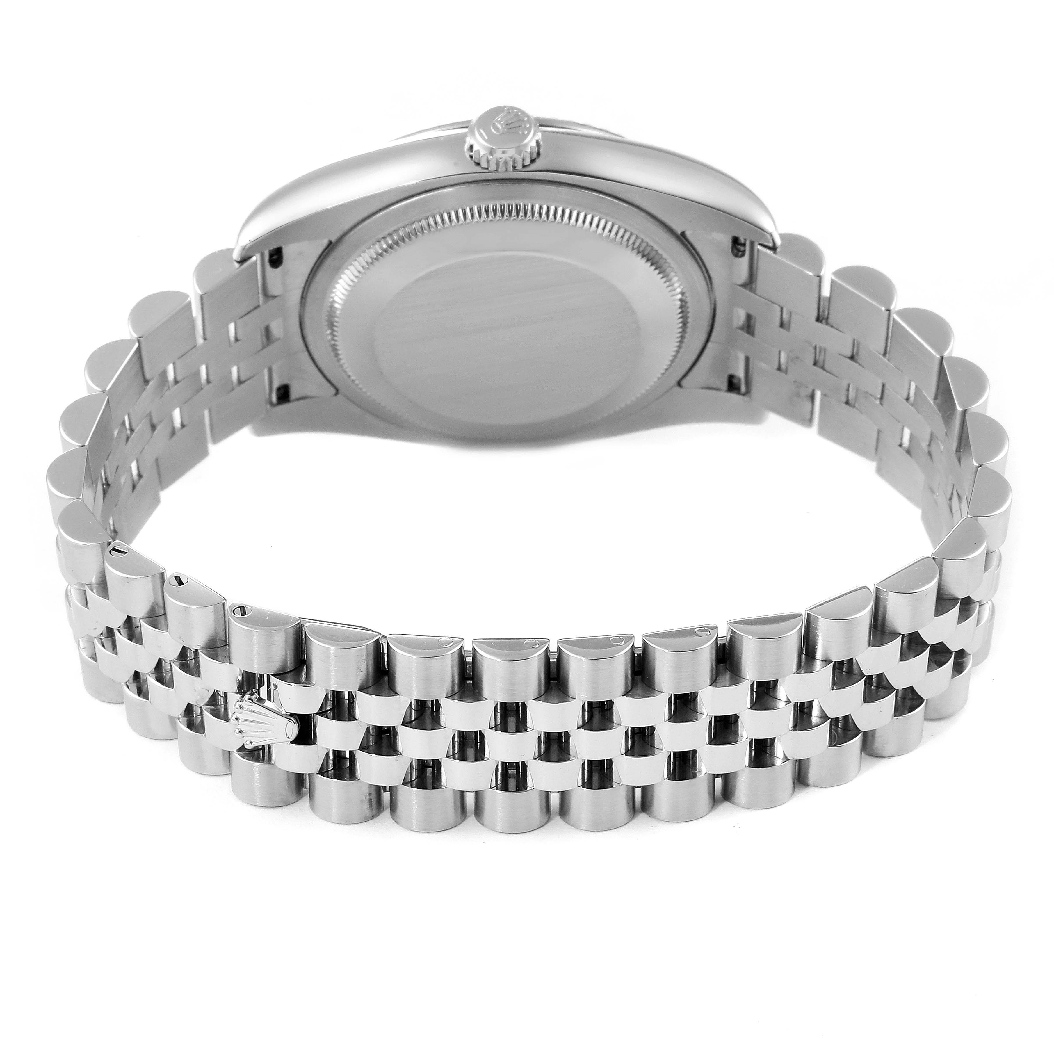 This image shows the back case and bracelet of a Rolex Datejust 116234 Men's Stainless Steel Blue Dial 116234 Men's Stainless Steel Blue Dial watch from a rear angle.