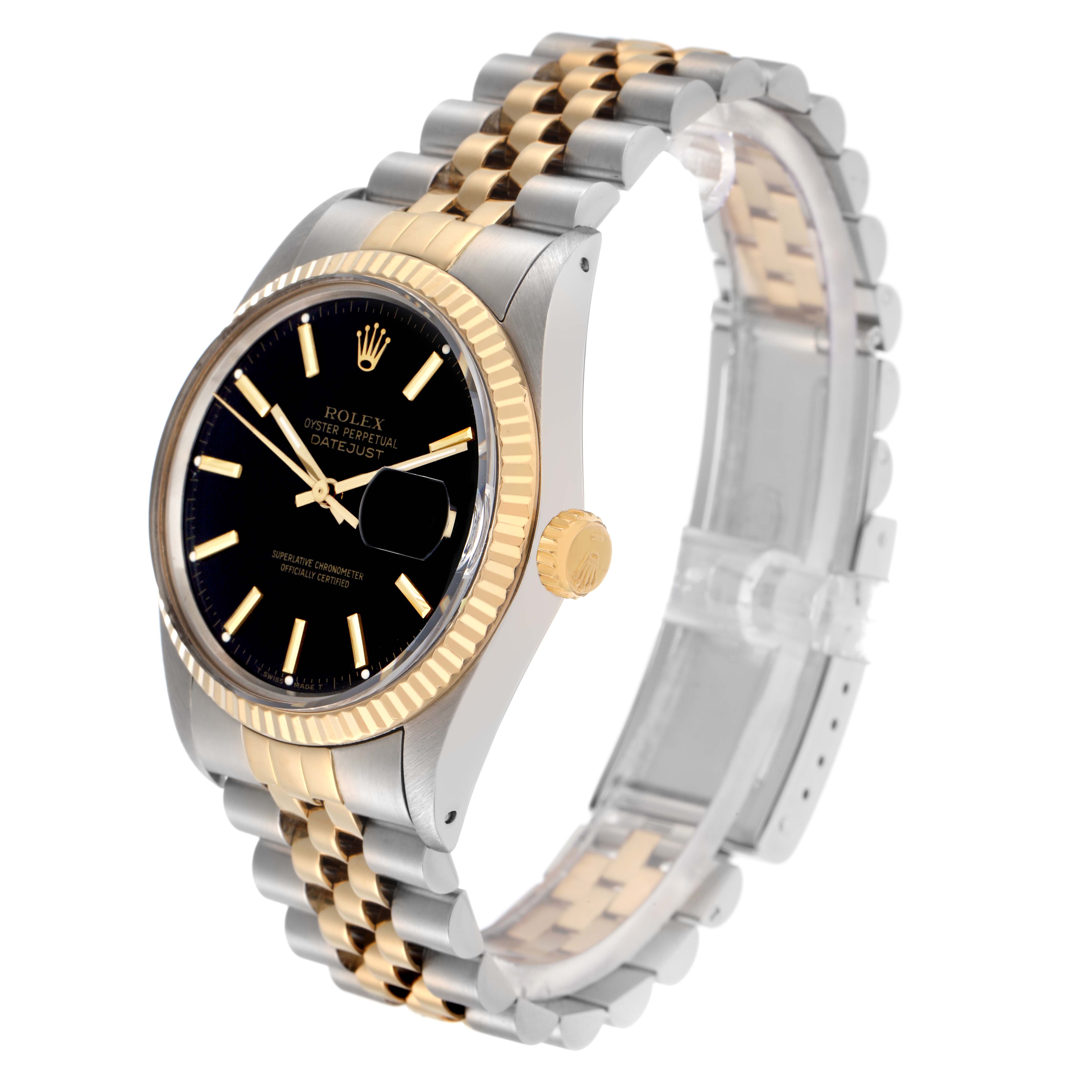 The Vintage Collection Rolex watch is shown at a three-quarter angle, highlighting the dial, bezel, crown, and part of the bracelet.