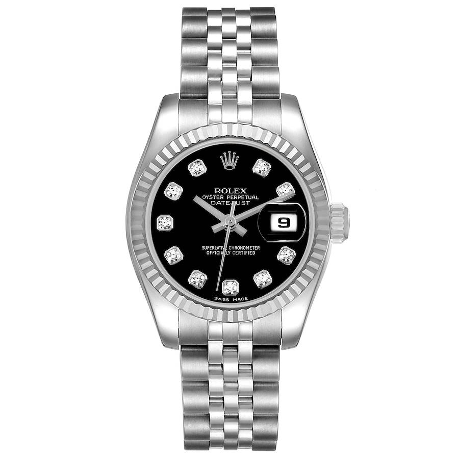 Rolex Datejust White Gold Black Diamond Dial Ladies Watch 179174 2 EXTRA LINKS SwissWatchExpo