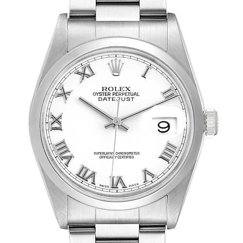 Photo of Rolex Datejust White Roman Dial Oyster Bracelet Steel Mens Watch 16200