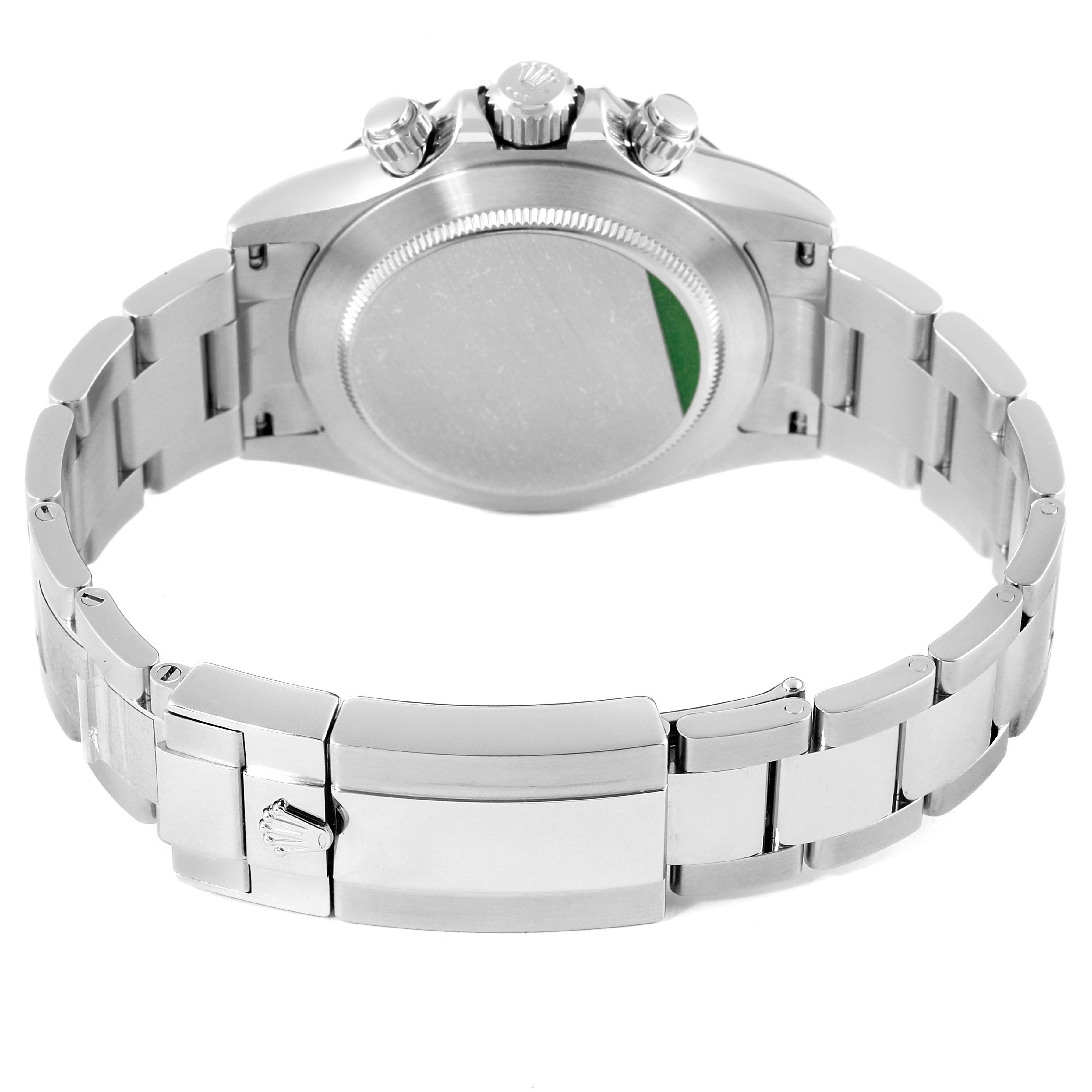 This image shows the back and bracelet clasp of a Rolex Daytona 116500 Men's Stainless Steel White Dial 116500 Men's Stainless Steel White Dial watch.