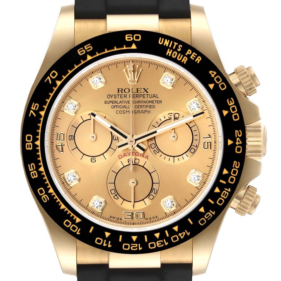 Rolex Daytona Yellow Gold Diamond Dial Ceramic Bezel Mens Watch 116518 Unworn SwissWatchExpo