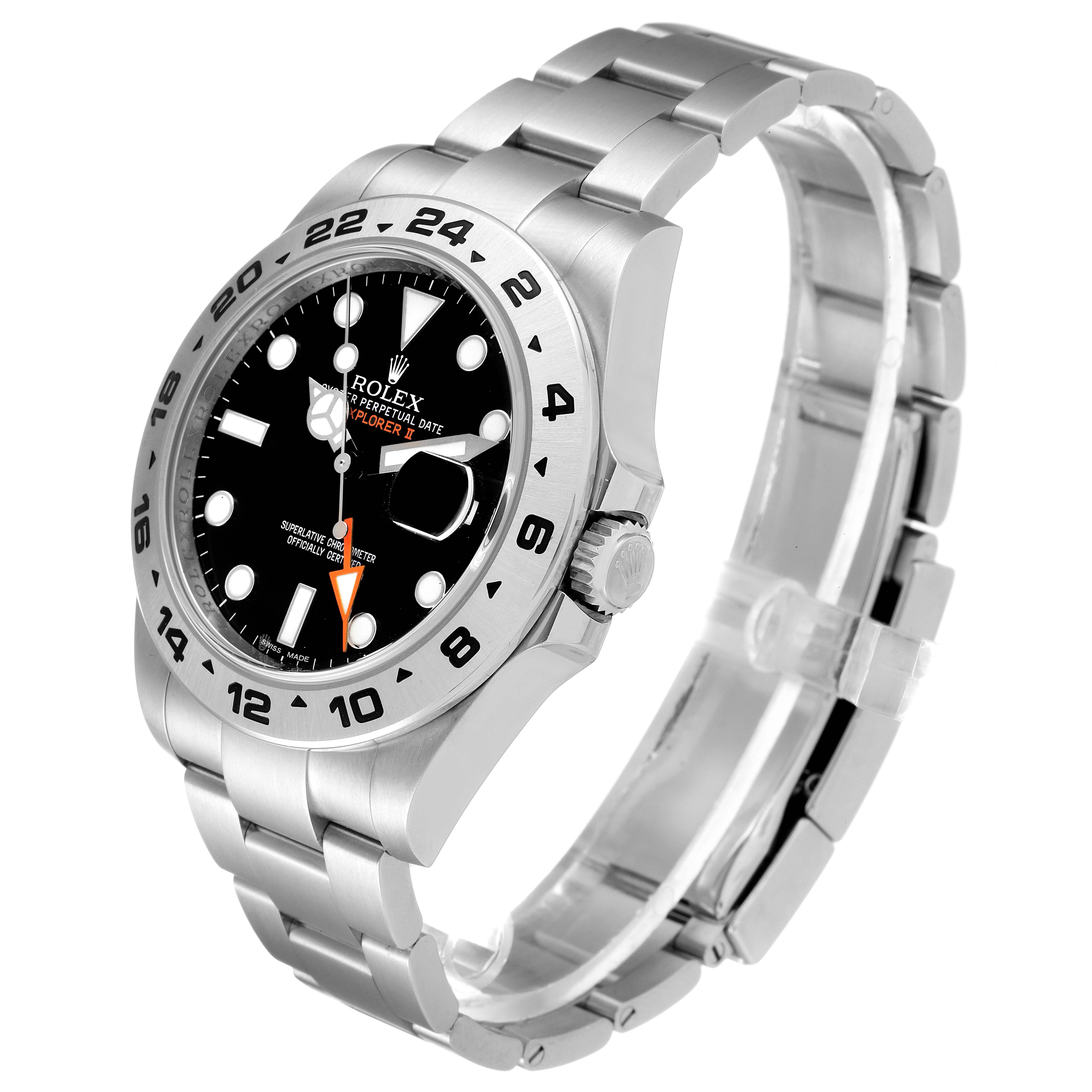 The image shows a side angle of the Rolex Explorer 216570 Men's Stainless Steel Black Dial 216570 Men's Stainless Steel Black Dial model watch, highlighting its bezel, crown, bracelet, and clasp.