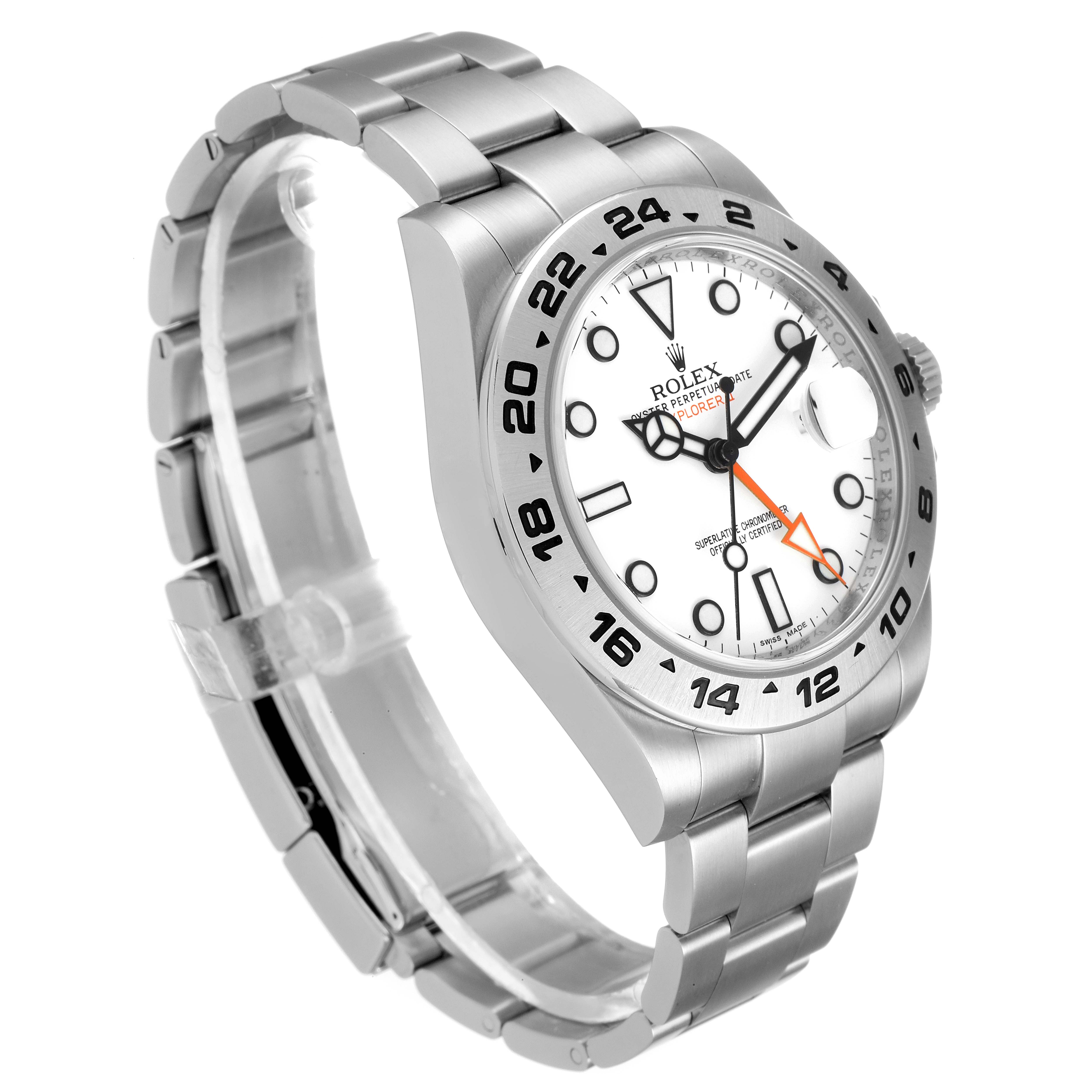 This image shows a Rolex Explorer 216570 Men's Stainless Steel White Dial 216570 Men's Stainless Steel White Dial watch at a three-quarter angle, featuring its face, bezel, crown, and metal bracelet.