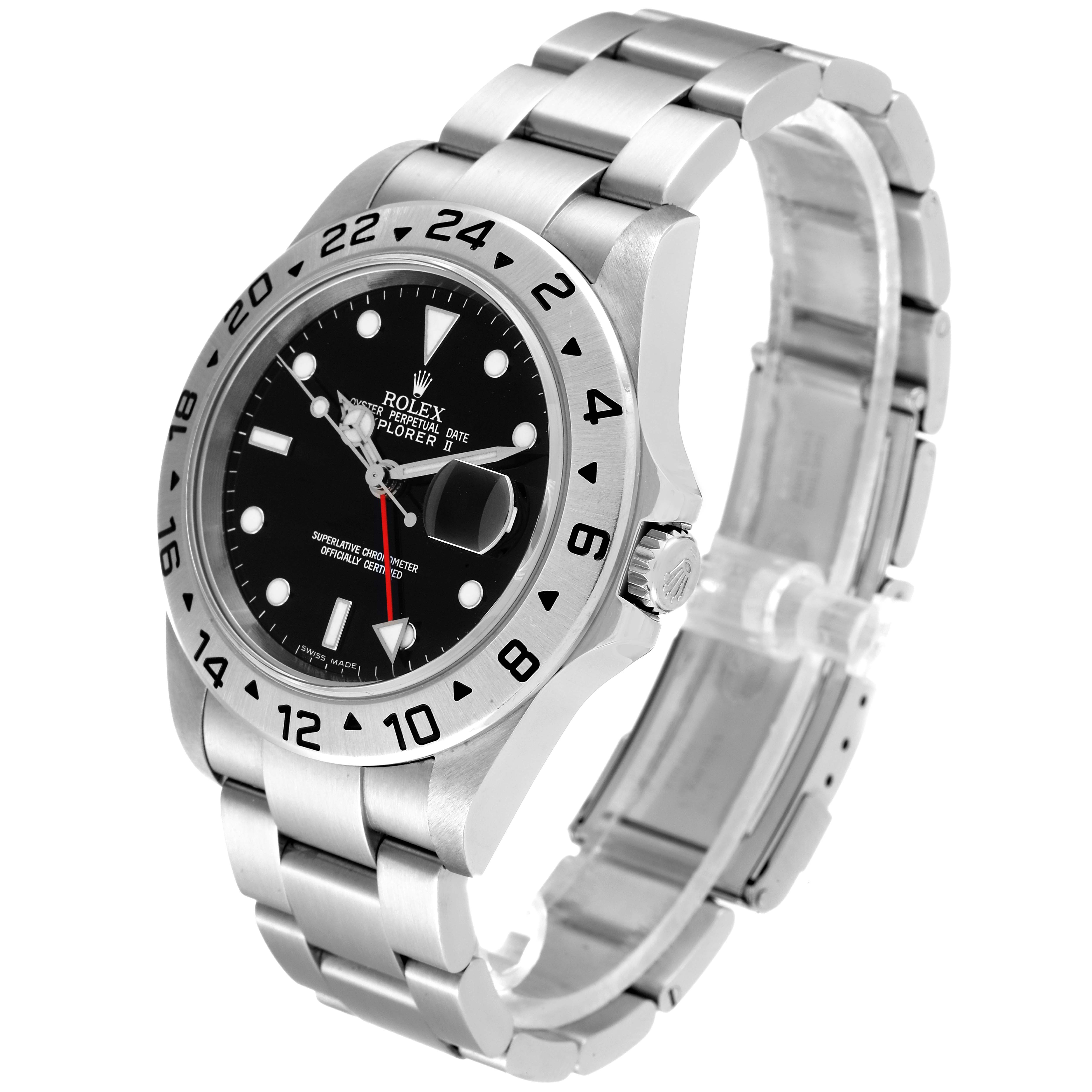 The Rolex Explorer 16570 Men
s Stainless Steel Black Dial 16570 Men
s Stainless Steel Black Dial model watch is shown at a three-quarter angle, highlighting the dial, bezel, and bracelet.