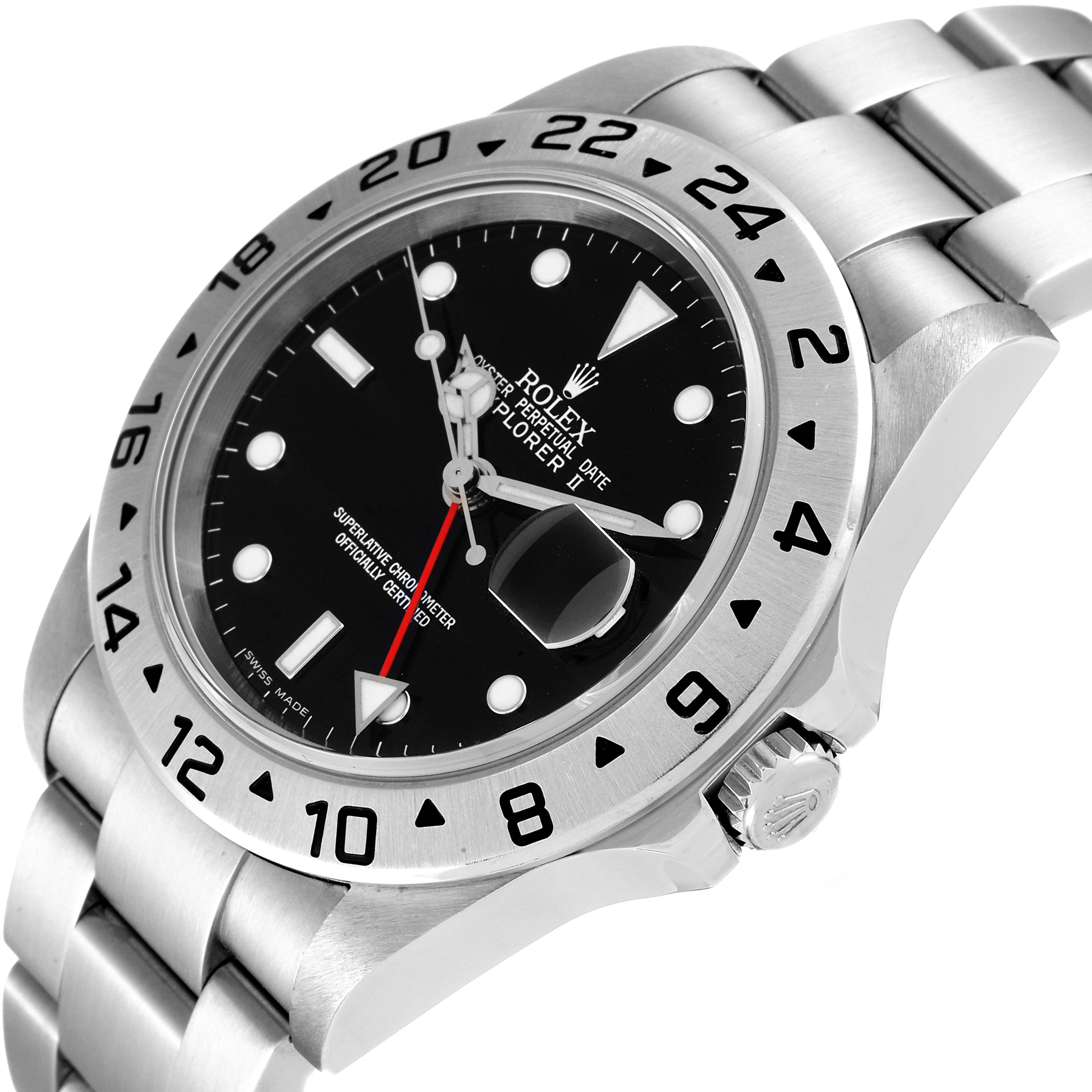 The image shows an angled view of a Rolex Explorer 16570 Men
s Stainless Steel Black Dial 16570 Men
s Stainless Steel Black Dial watch, highlighting the bezel, dial, bracelet, and crown.