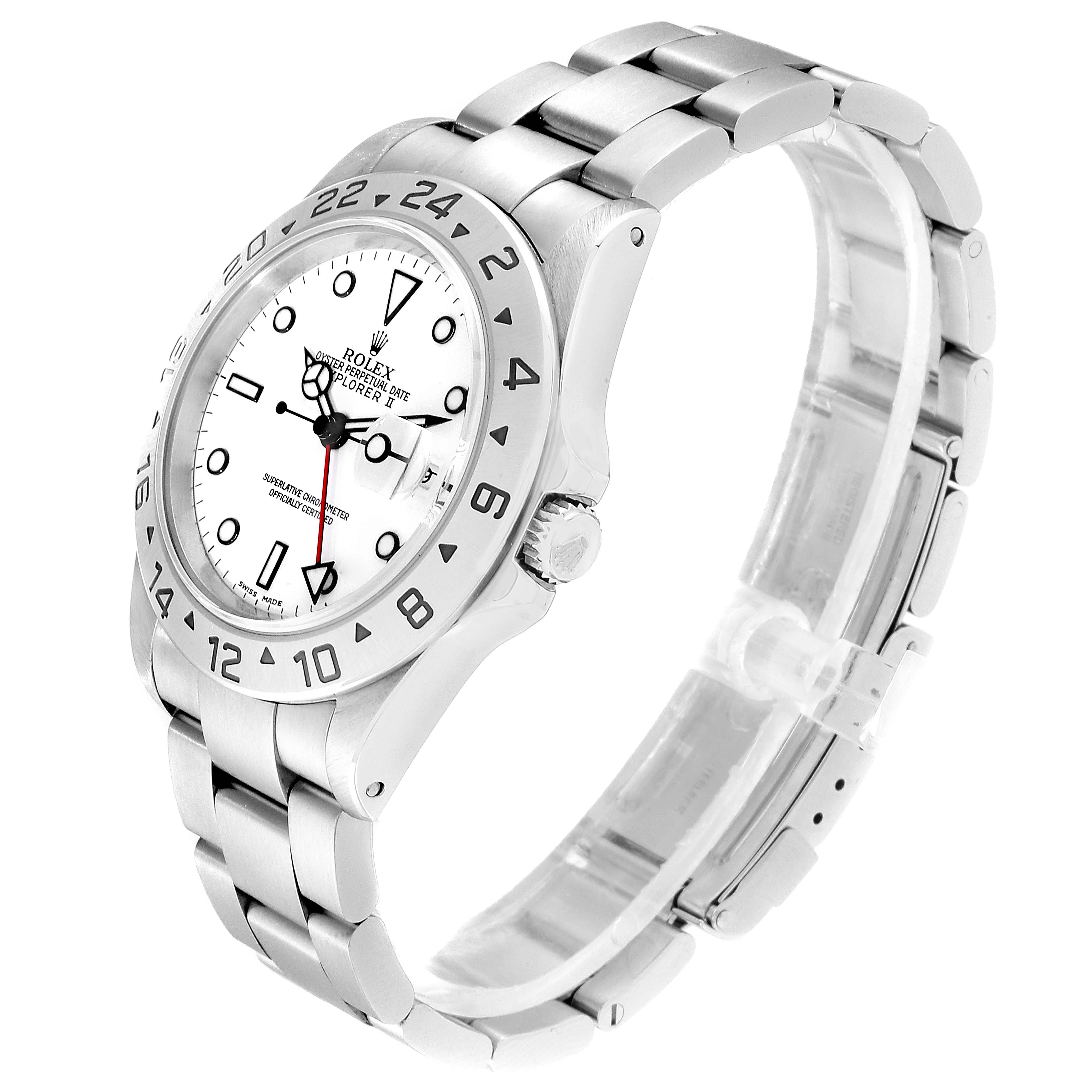 The Rolex Explorer 16570 Men
s Stainless Steel White Dial 16570 Men
s Stainless Steel White Dial watch is shown at a 3/4 angle, highlighting the bracelet, bezel, crown, and white dial.